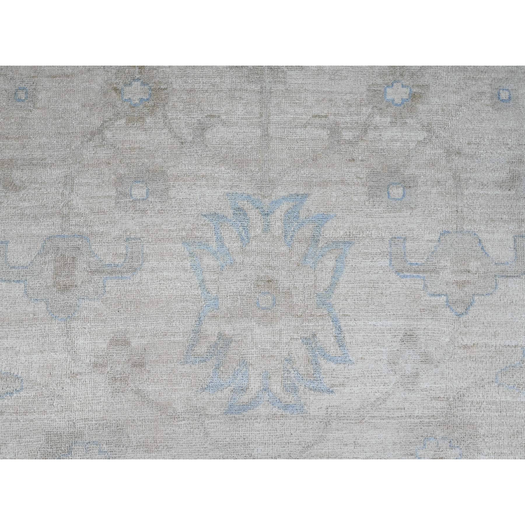 15'3"x19'2" Alabaster White, Washed Out Peshawar with Faded Out Leaf Design, Hand Knotted, Natural Dyes, 100% Wool, Oversized, Oriental Rug Sh20859