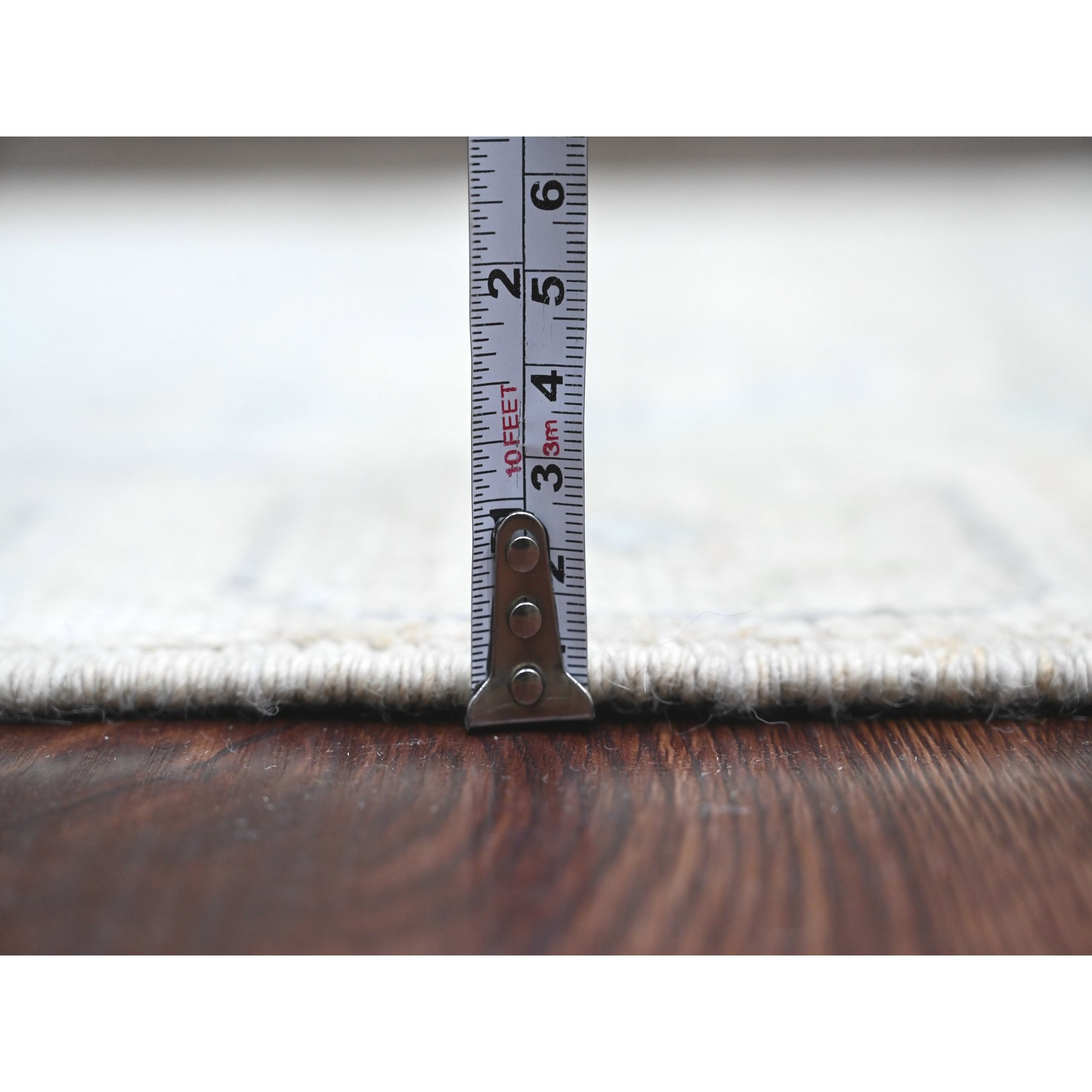 3'3"x10' Chiffon White, Washed Out Anatolian Village Inspired with Geometric Medallion Design, High Mountain Wool, Hand Knotted, Runner, Oriental Rug Sh20860