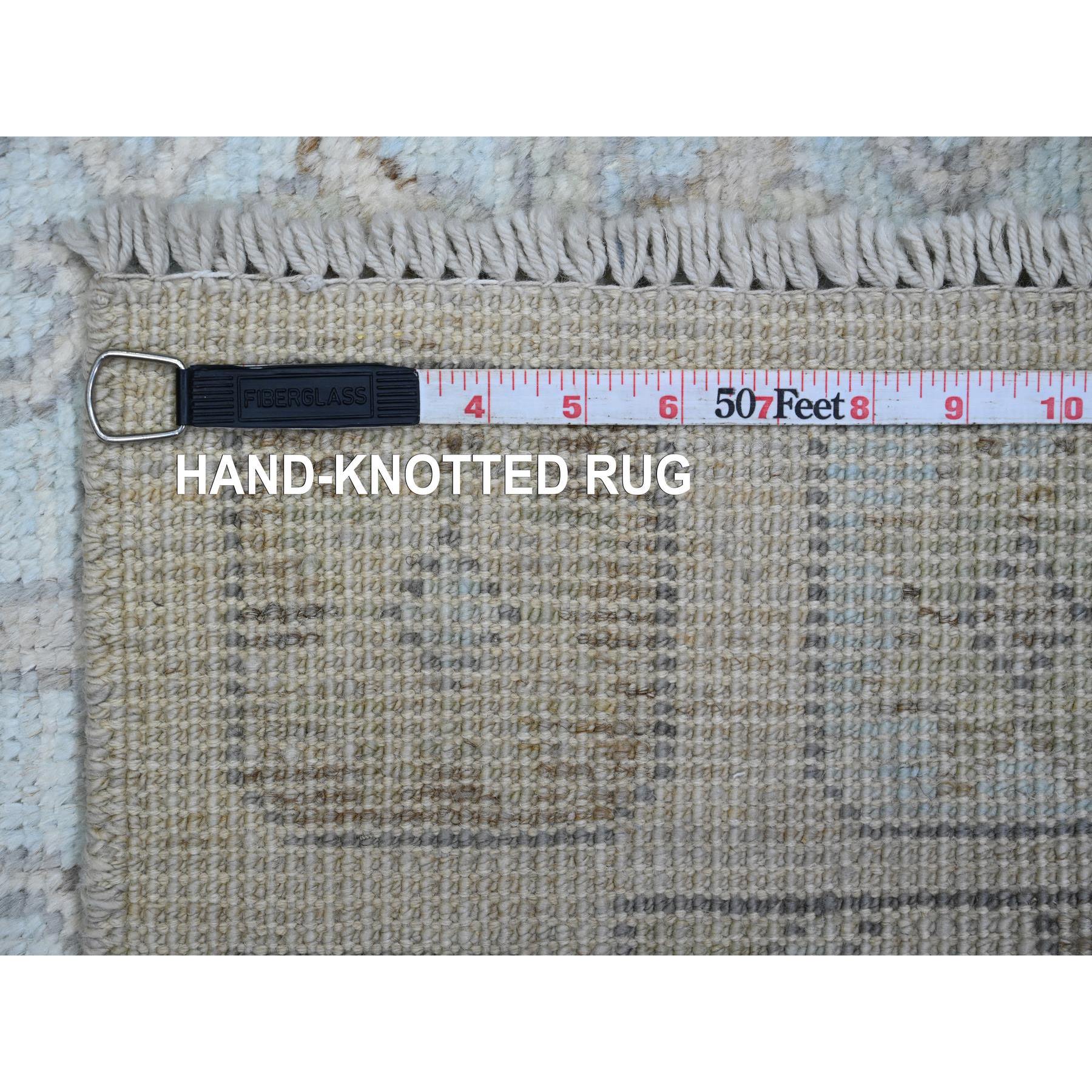 3'3"x10' Chiffon White, Washed Out Anatolian Village Inspired with Geometric Medallion Design, High Mountain Wool, Hand Knotted, Runner, Oriental Rug Sh20860