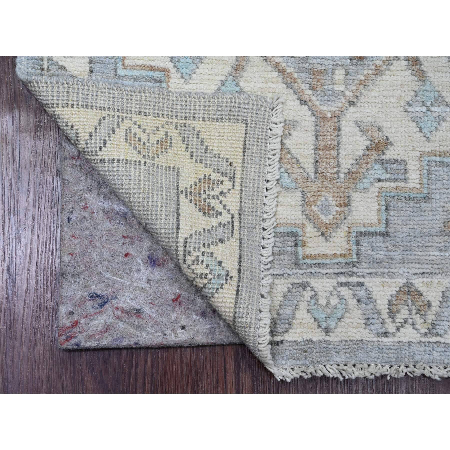 2'8"x10'7" Cloud Gray, Anatolian Village Inspired with Geometric Pattern, High Mountain Wool, Hand Knotted, Natural Dyes, Runner, Oriental Rug Sh20861