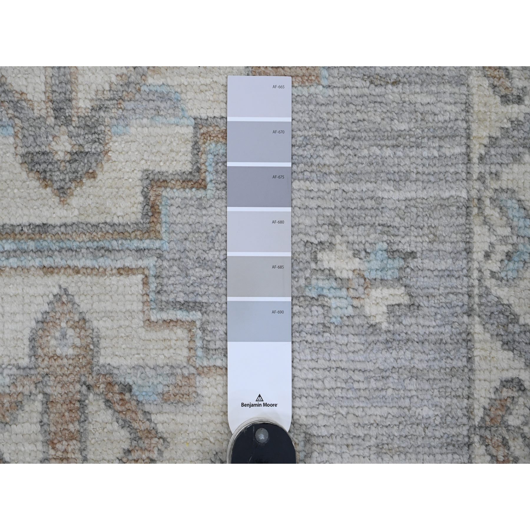 2'8"x10'7" Cloud Gray, Anatolian Village Inspired with Geometric Pattern, High Mountain Wool, Hand Knotted, Natural Dyes, Runner, Oriental Rug Sh20861