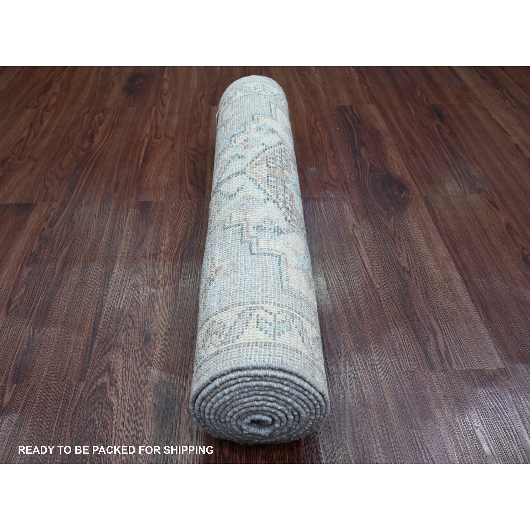 2'8"x10'7" Cloud Gray, Anatolian Village Inspired with Geometric Pattern, High Mountain Wool, Hand Knotted, Natural Dyes, Runner, Oriental Rug Sh20861