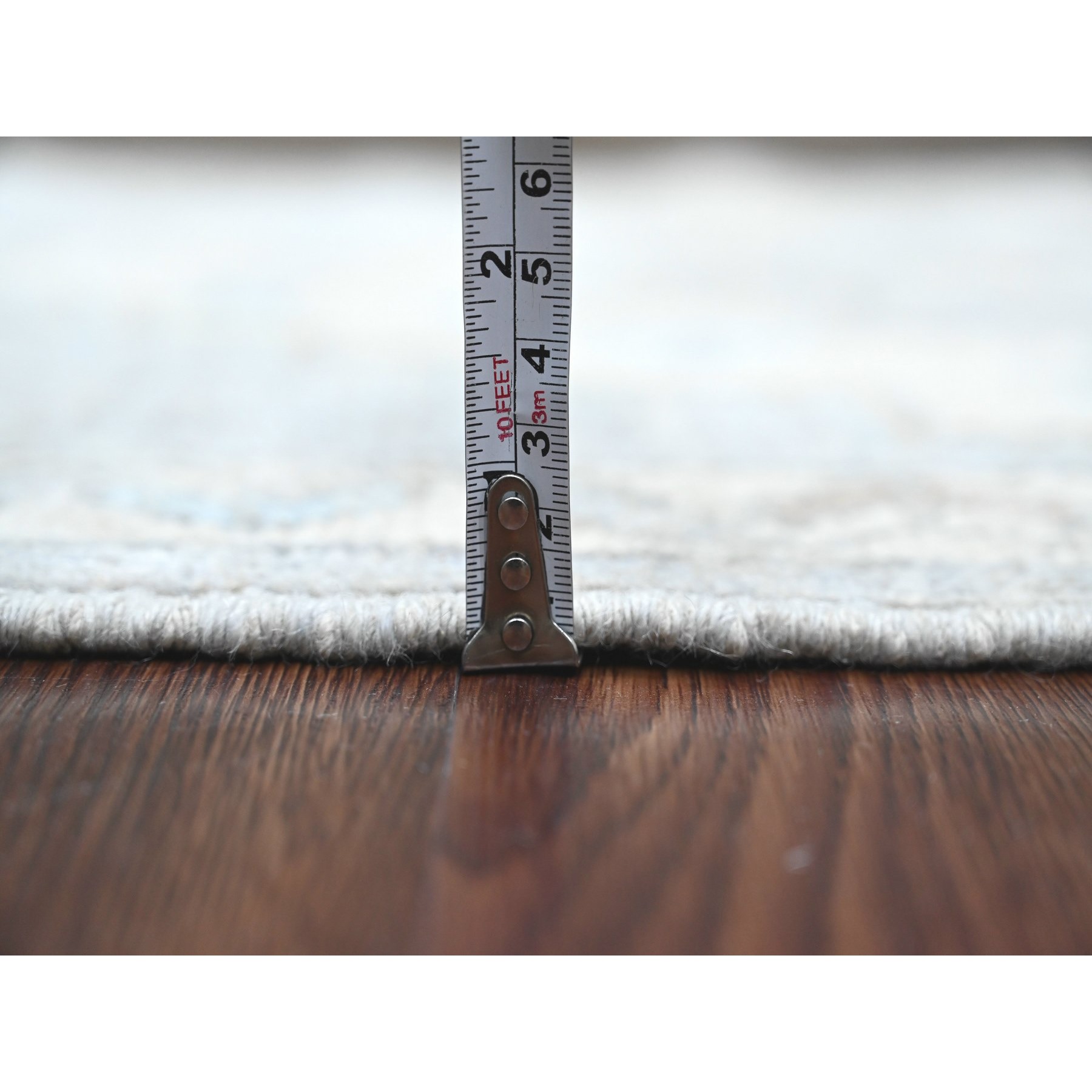 2'8"x10'7" Cloud Gray, Anatolian Village Inspired with Geometric Pattern, High Mountain Wool, Hand Knotted, Natural Dyes, Runner, Oriental Rug Sh20861