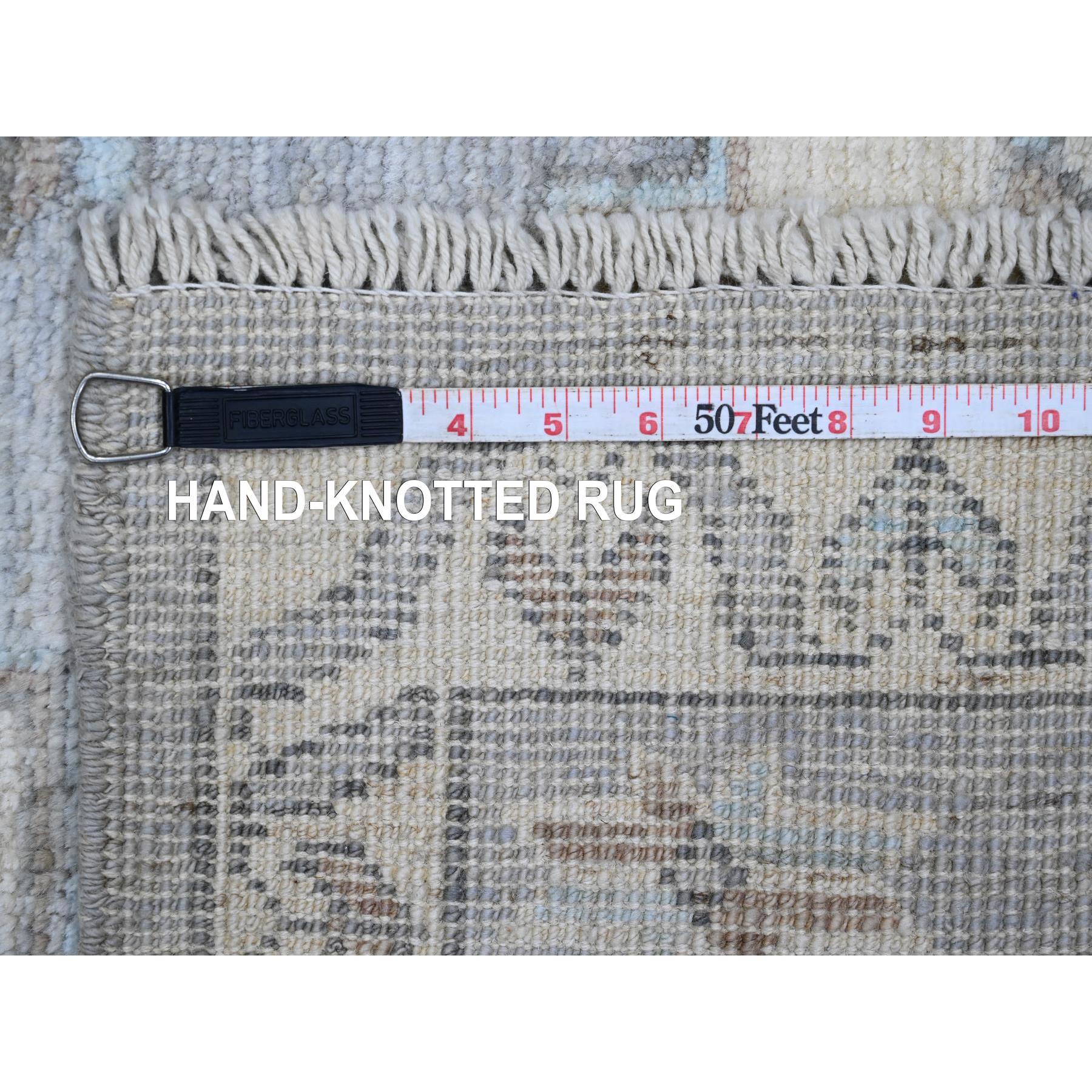 2'8"x10'7" Cloud Gray, Anatolian Village Inspired with Geometric Pattern, High Mountain Wool, Hand Knotted, Natural Dyes, Runner, Oriental Rug Sh20861