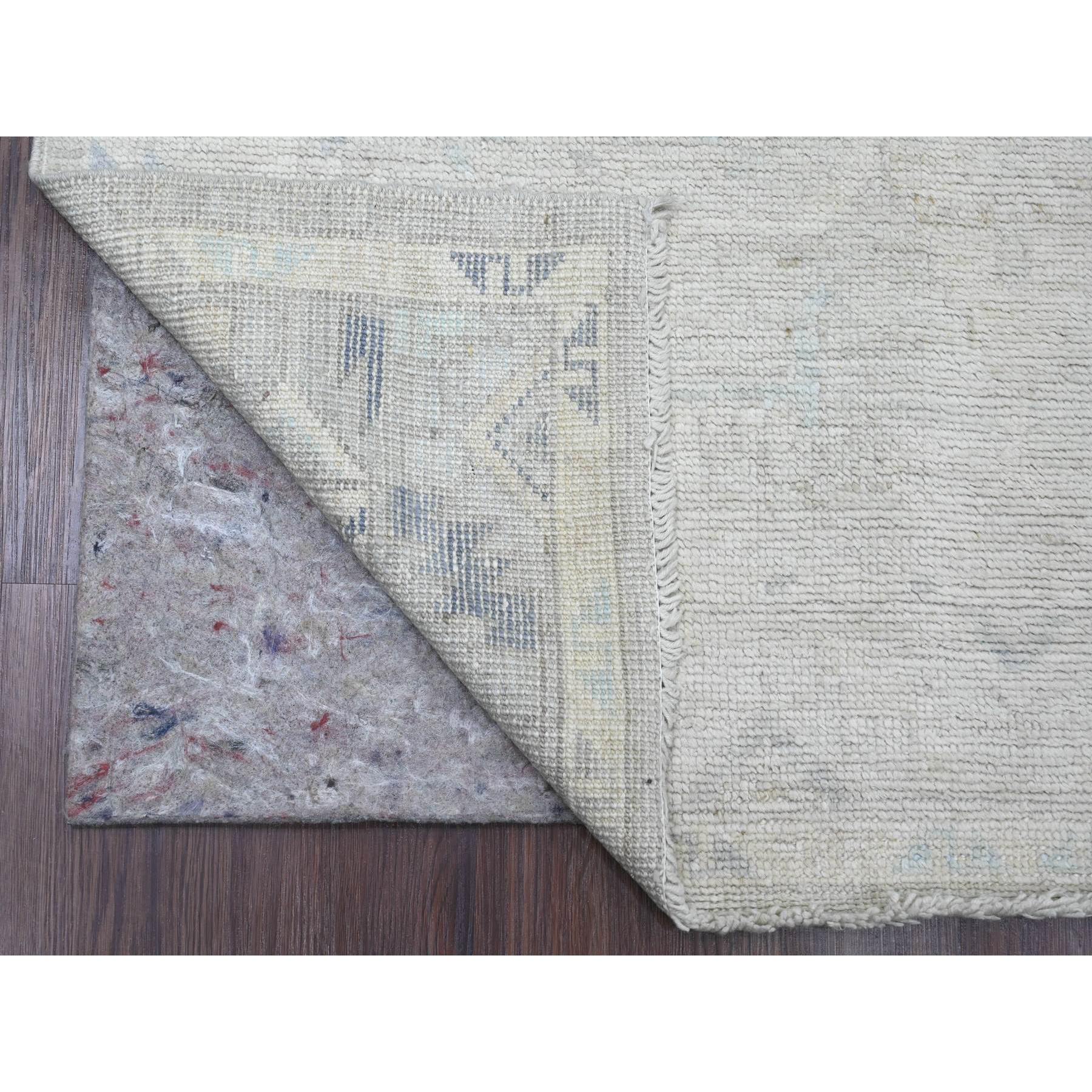 4'1"x8' Oyster Gray, Washed Out Anatolian Village Inspired with Geometric Design, High Mountain Wool, Hand Knotted, Wide Runner, Oriental Rug Sh20862