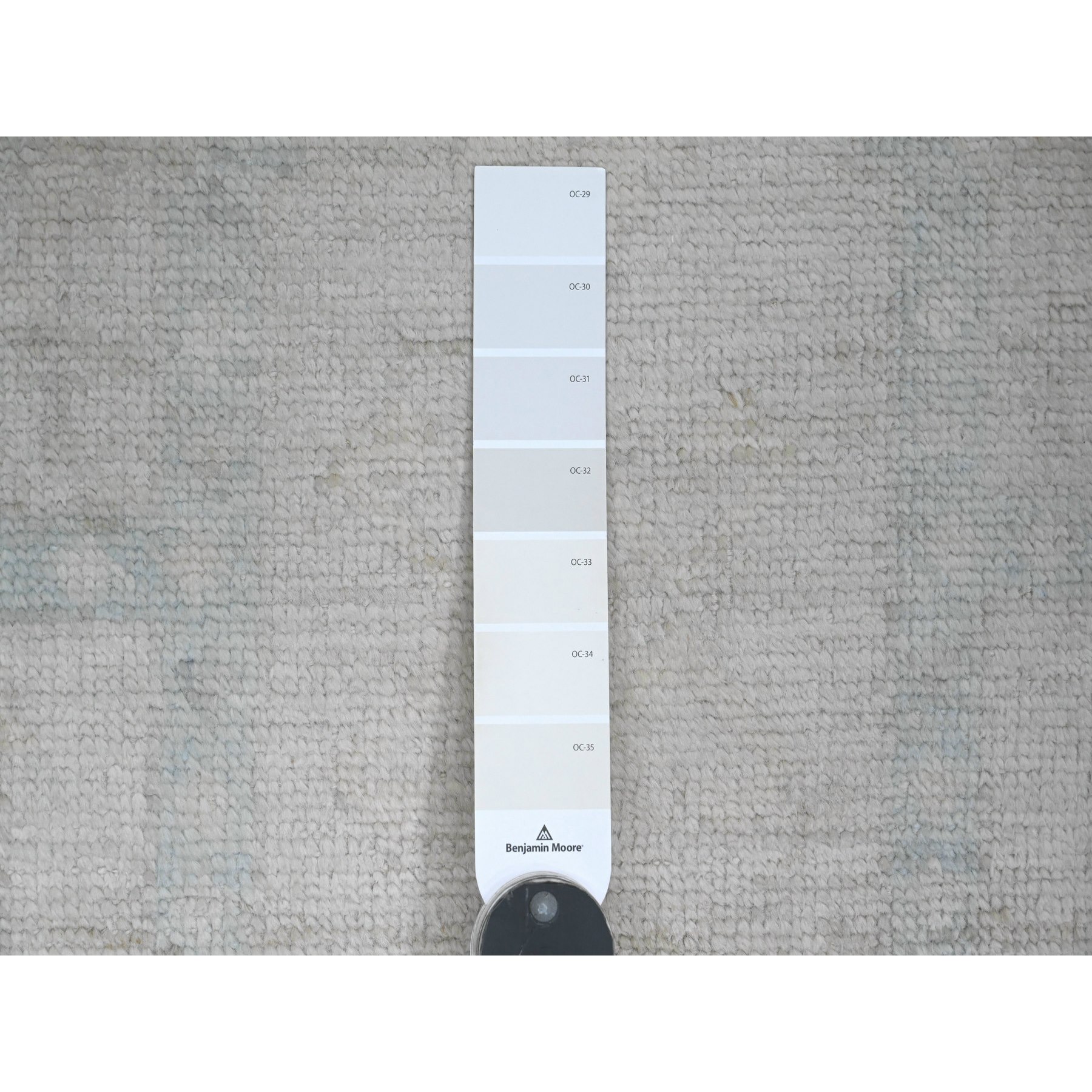 4'1"x8' Oyster Gray, Washed Out Anatolian Village Inspired with Geometric Design, High Mountain Wool, Hand Knotted, Wide Runner, Oriental Rug Sh20862