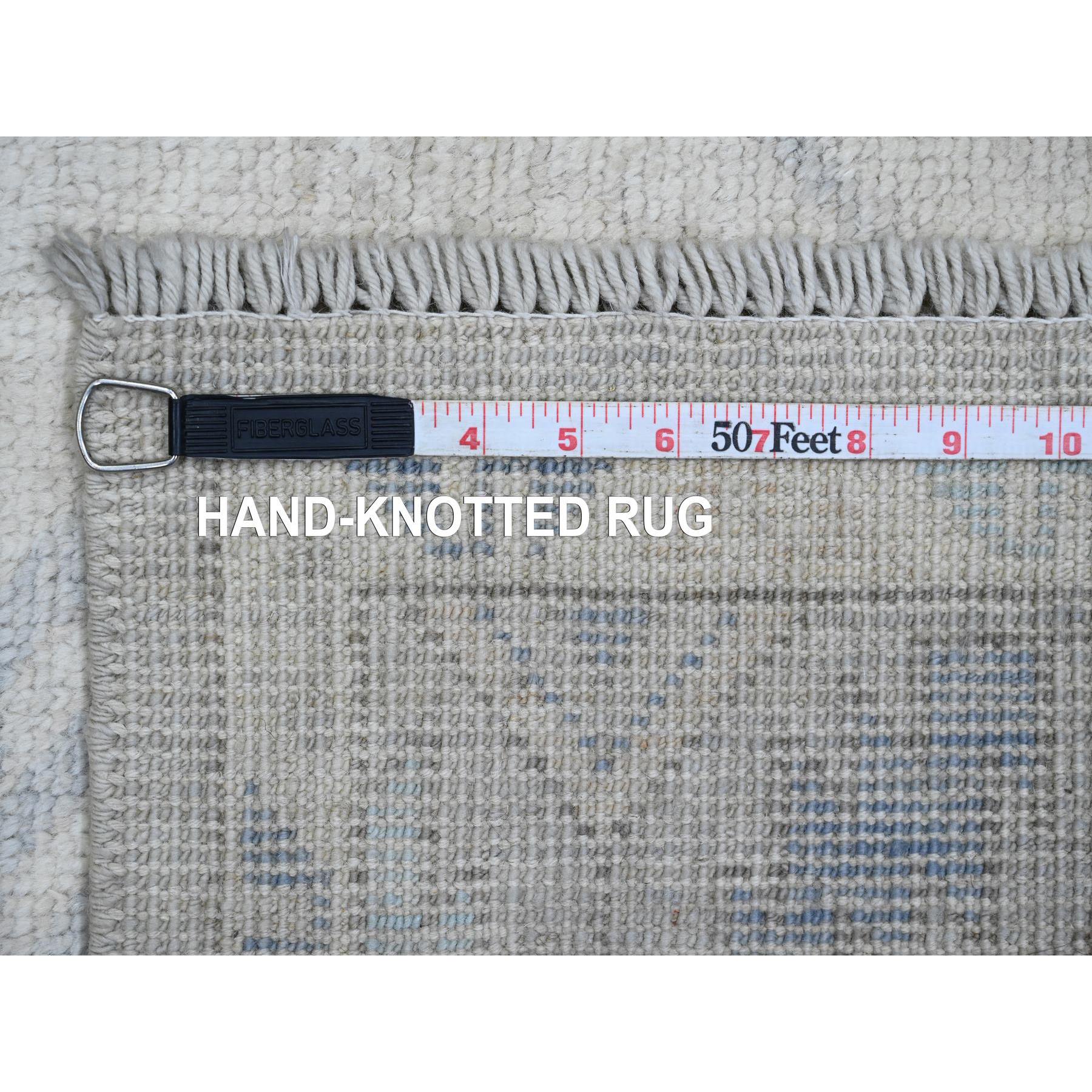 4'1"x8' Oyster Gray, Washed Out Anatolian Village Inspired with Geometric Design, High Mountain Wool, Hand Knotted, Wide Runner, Oriental Rug Sh20862