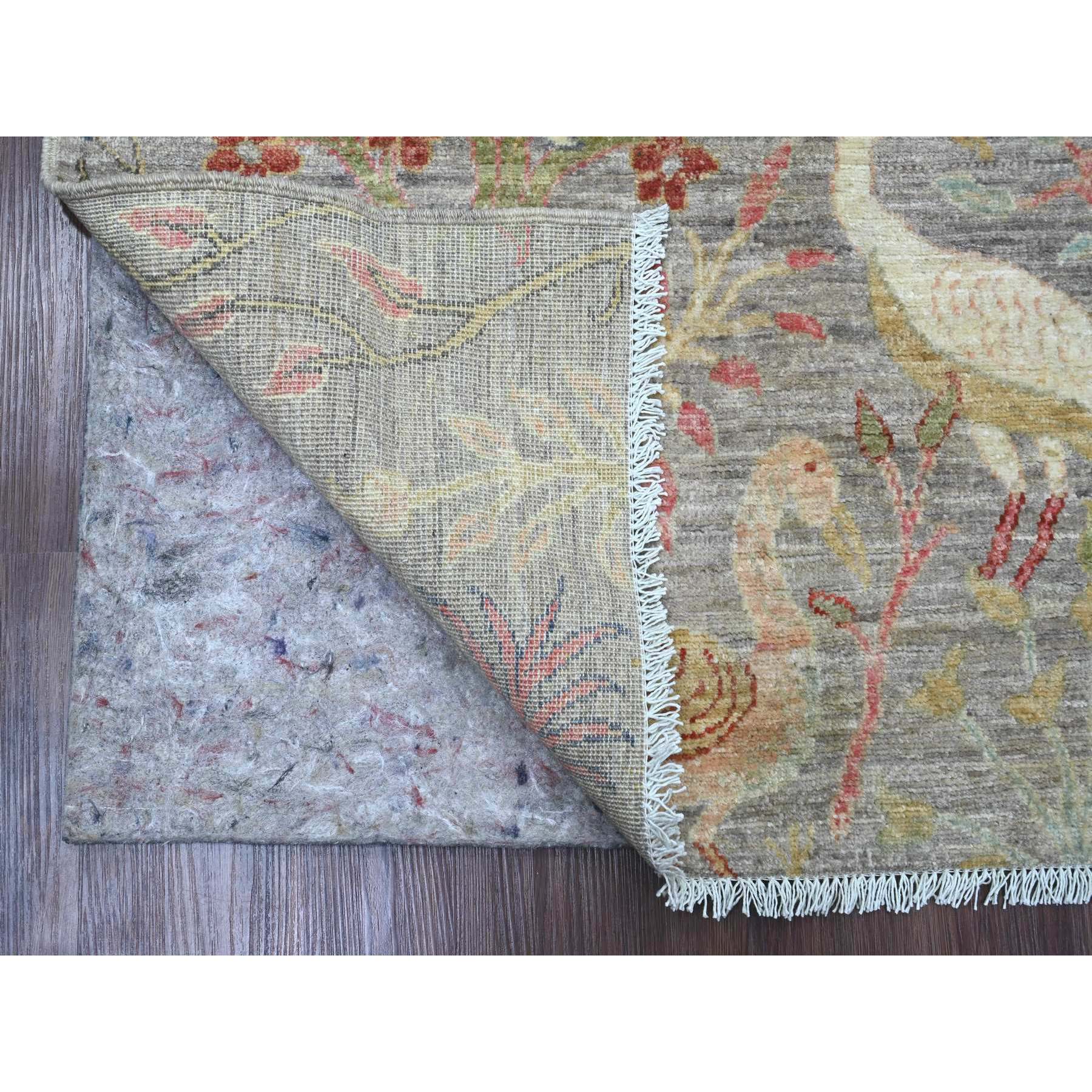 5'x6'9" Mink Gray, Hand Knotted, Afghan Peshawar with Birds of Paradise Design, Soft Wool, Natural Dyes, Oriental Rug Sh20865