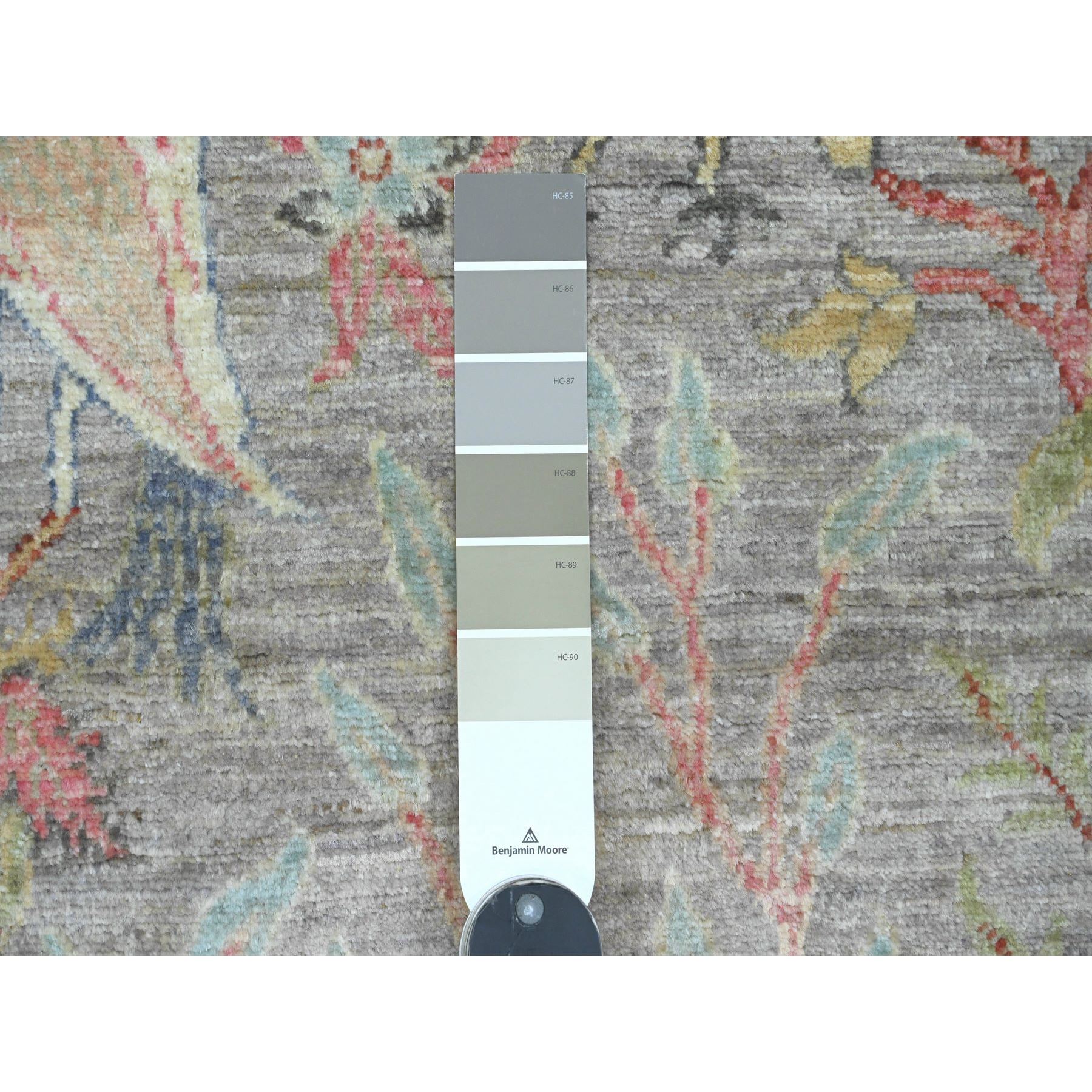 5'x6'9" Mink Gray, Hand Knotted, Afghan Peshawar with Birds of Paradise Design, Soft Wool, Natural Dyes, Oriental Rug Sh20865