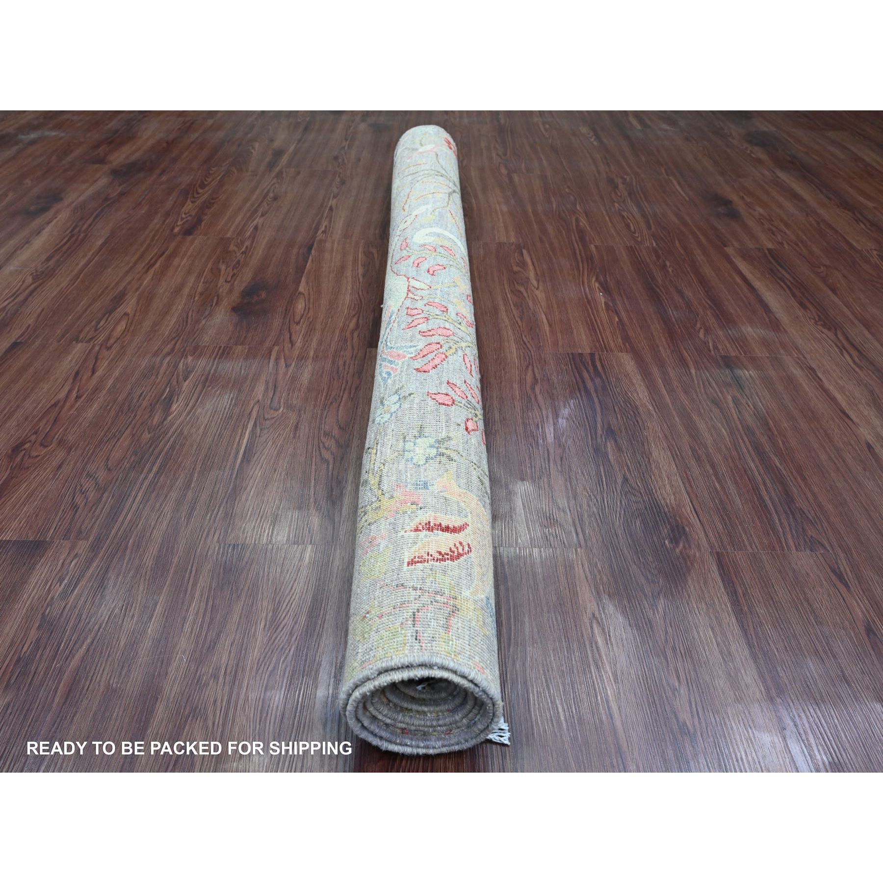 5'x6'9" Mink Gray, Hand Knotted, Afghan Peshawar with Birds of Paradise Design, Soft Wool, Natural Dyes, Oriental Rug Sh20865