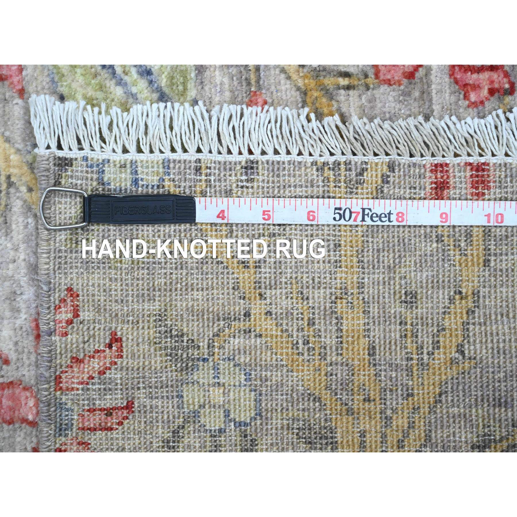 5'x6'9" Mink Gray, Hand Knotted, Afghan Peshawar with Birds of Paradise Design, Soft Wool, Natural Dyes, Oriental Rug Sh20865