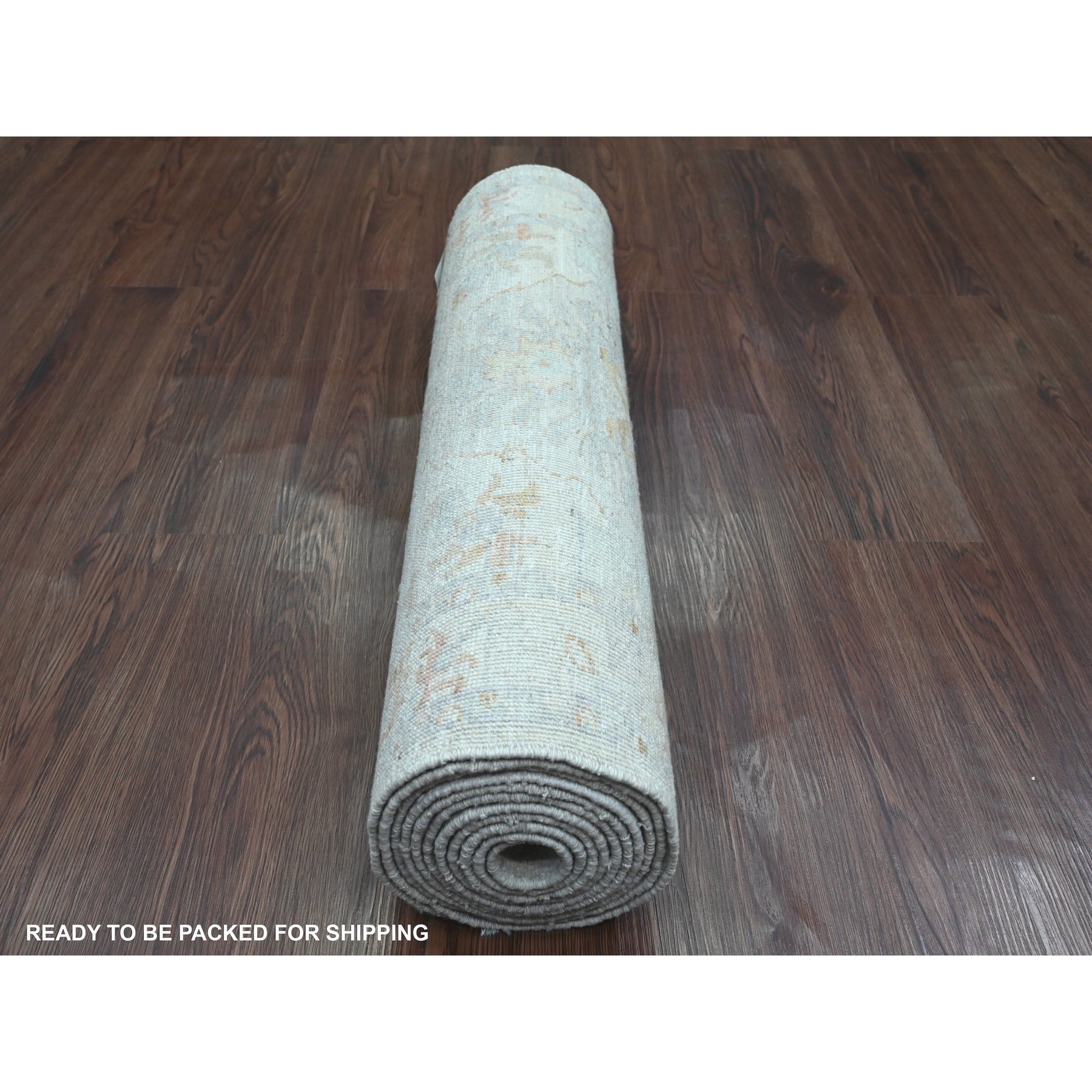 2'6"x11'7" Medium Gray, Washed Out Oushak with Dragon Design, Peshawar, High Mountain Wool, Hand Knotted, Densely Woven, Runner, Oriental Rug Sh20867
