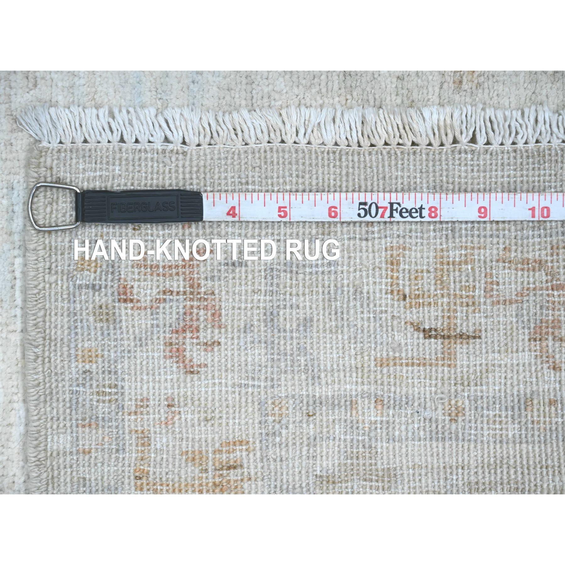 2'6"x11'7" Medium Gray, Washed Out Oushak with Dragon Design, Peshawar, High Mountain Wool, Hand Knotted, Densely Woven, Runner, Oriental Rug Sh20867
