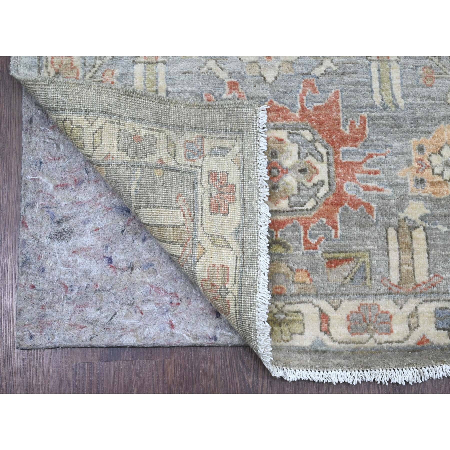2'8"x15'6" Misty Gray, Aryana Collection, Karajeh Design, Densely Woven, Hand Knotted, 100% Wool, XL Runner, Oriental Rug Sh20868