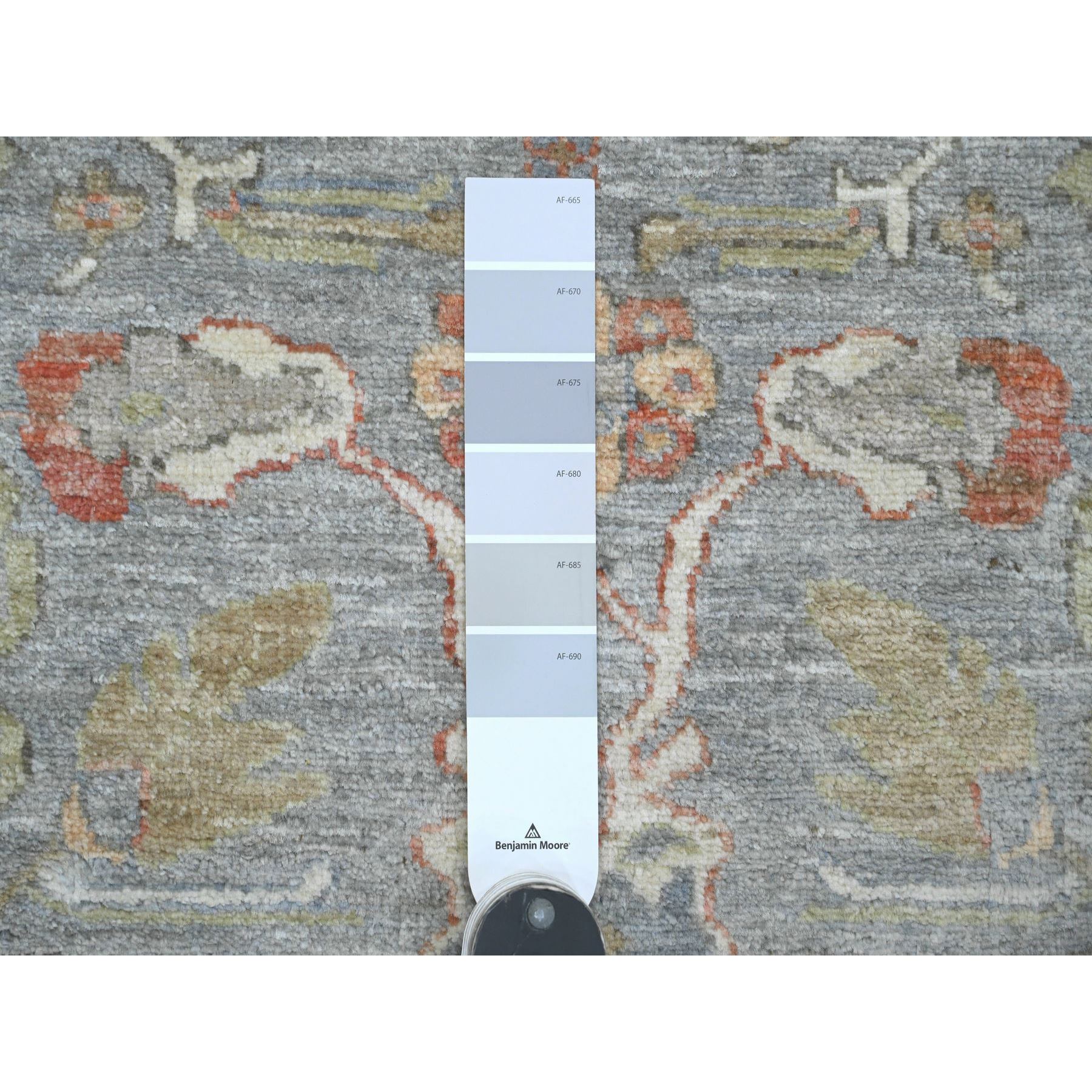 2'8"x15'6" Misty Gray, Aryana Collection, Karajeh Design, Densely Woven, Hand Knotted, 100% Wool, XL Runner, Oriental Rug Sh20868