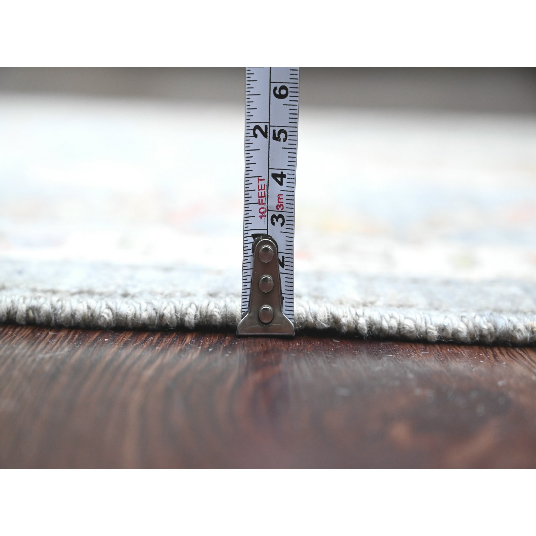 2'8"x15'6" Misty Gray, Aryana Collection, Karajeh Design, Densely Woven, Hand Knotted, 100% Wool, XL Runner, Oriental Rug Sh20868