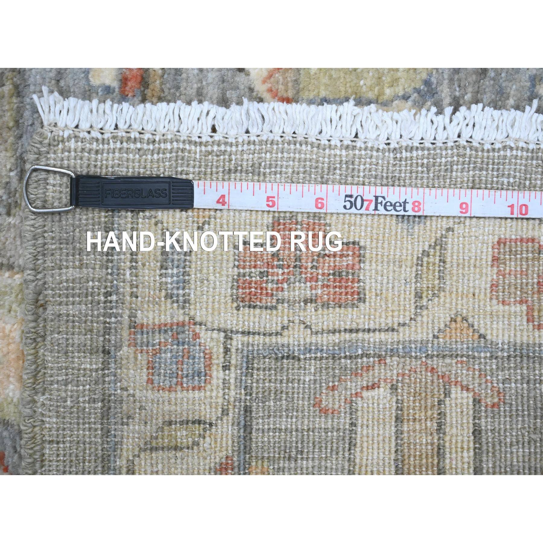 2'8"x15'6" Misty Gray, Aryana Collection, Karajeh Design, Densely Woven, Hand Knotted, 100% Wool, XL Runner, Oriental Rug Sh20868