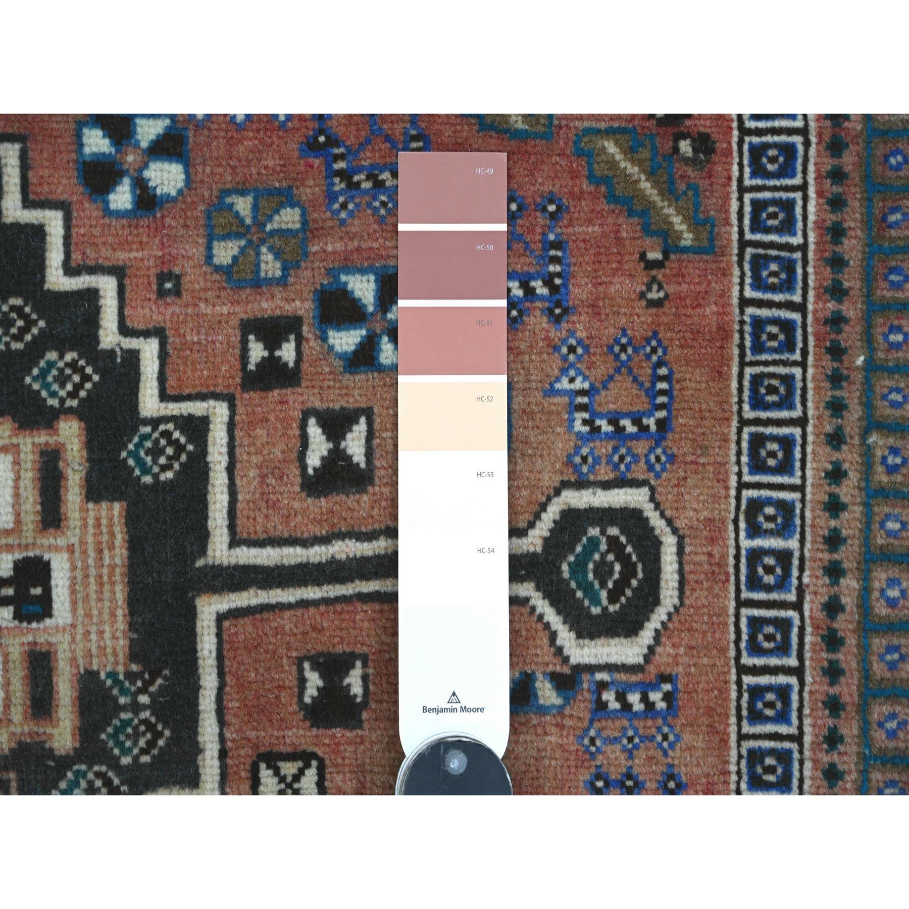 5'6"x8'3" Blush Red, Vintage Persian Shiraz with Small Animal Figurines and Geometric Design, Good Condition, Clean, Even Wear, Pure Wool, Hand Knotted, Oriental Rug Sh20869