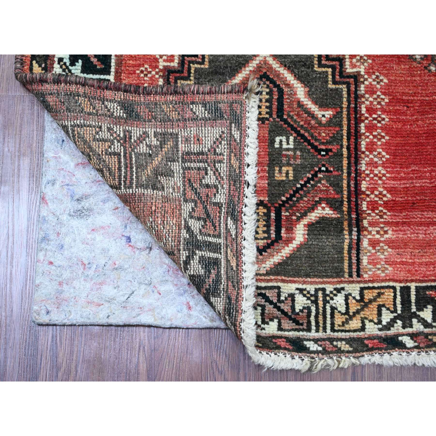 5'x8' Crimson Red, Vintage Persian Shiraz with Geometric Design, Good Condition, Clean, Evenly Worn, Pure Wool, Hand Knotted, Oriental Rug Sh20870
