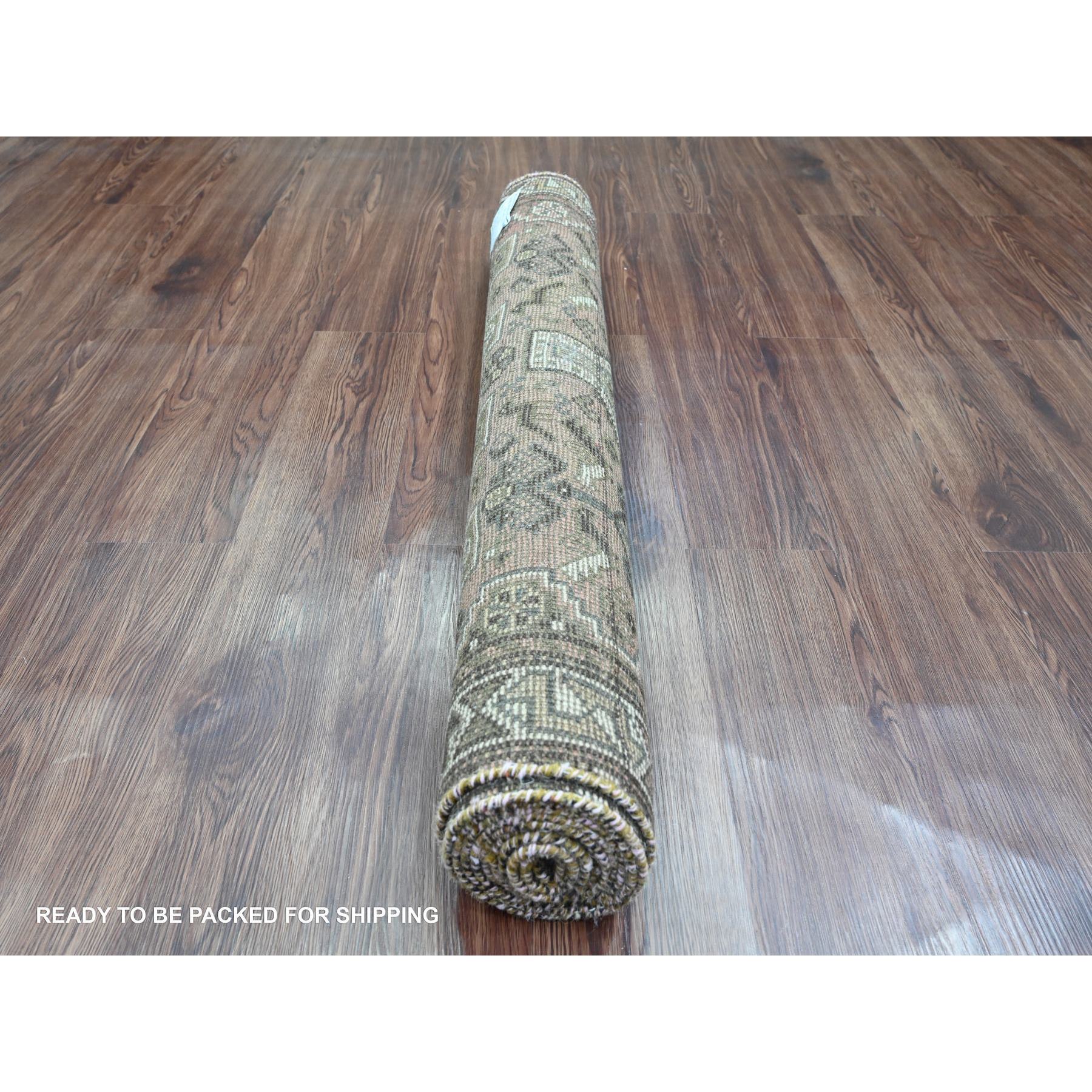 3'5"x9'6" Prismatic Red, Vintage Persian Shiraz with Small Animal Figurines and Geometric Design, Good Condition, Hand Knotted, Clean, Even Wear, Pure Wool, Wide Runner, Oriental Rug Sh20871