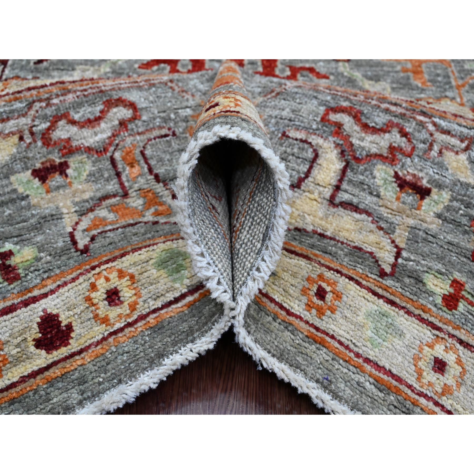 7'9"x9'5" Spanish Gray, Afghan Angora Oushak with Colorful Geometric Leaf Pattern, Hand Knotted, Veggie Dyes, 100% Wool, Oriental Rug Sh20872