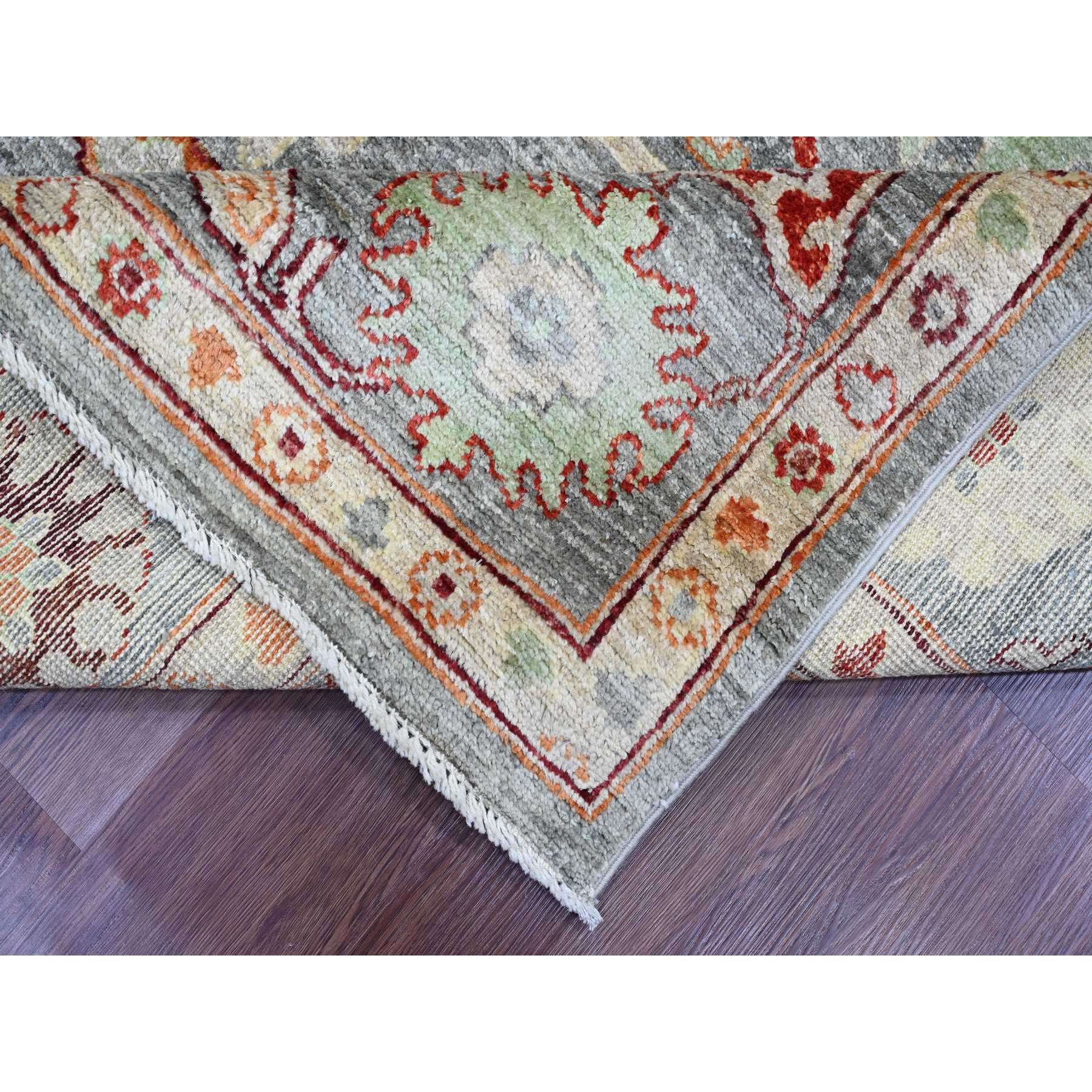 7'9"x9'5" Spanish Gray, Afghan Angora Oushak with Colorful Geometric Leaf Pattern, Hand Knotted, Veggie Dyes, 100% Wool, Oriental Rug Sh20872