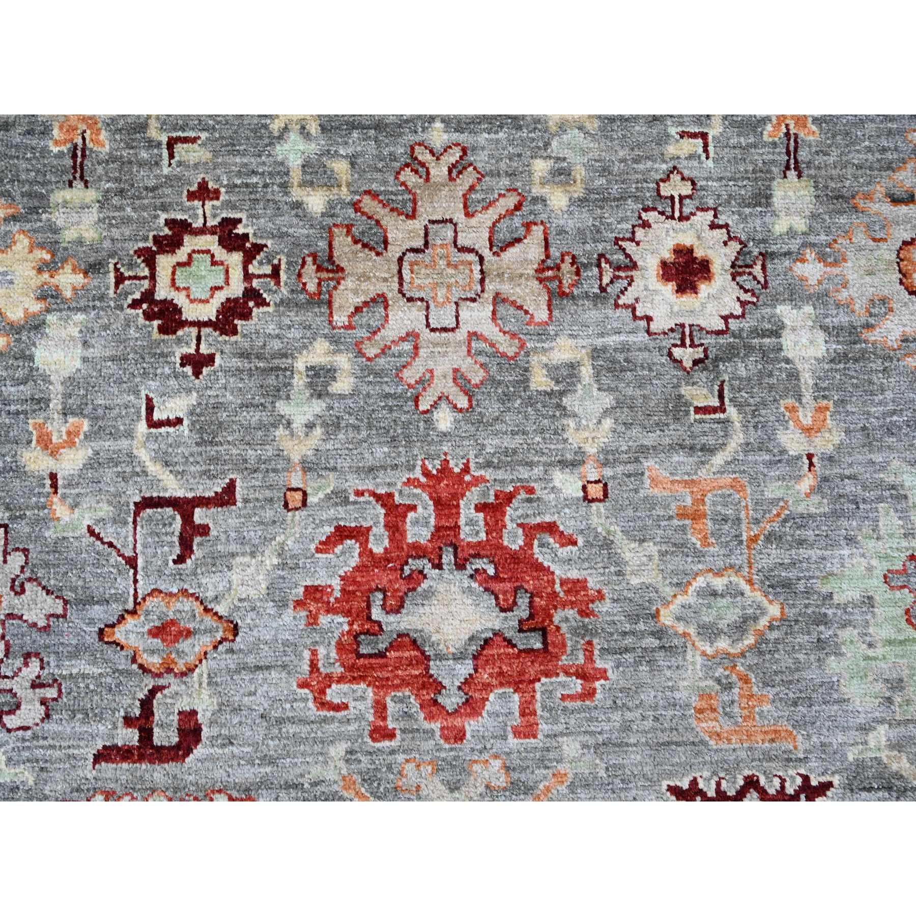 7'9"x9'5" Spanish Gray, Afghan Angora Oushak with Colorful Geometric Leaf Pattern, Hand Knotted, Veggie Dyes, 100% Wool, Oriental Rug Sh20872