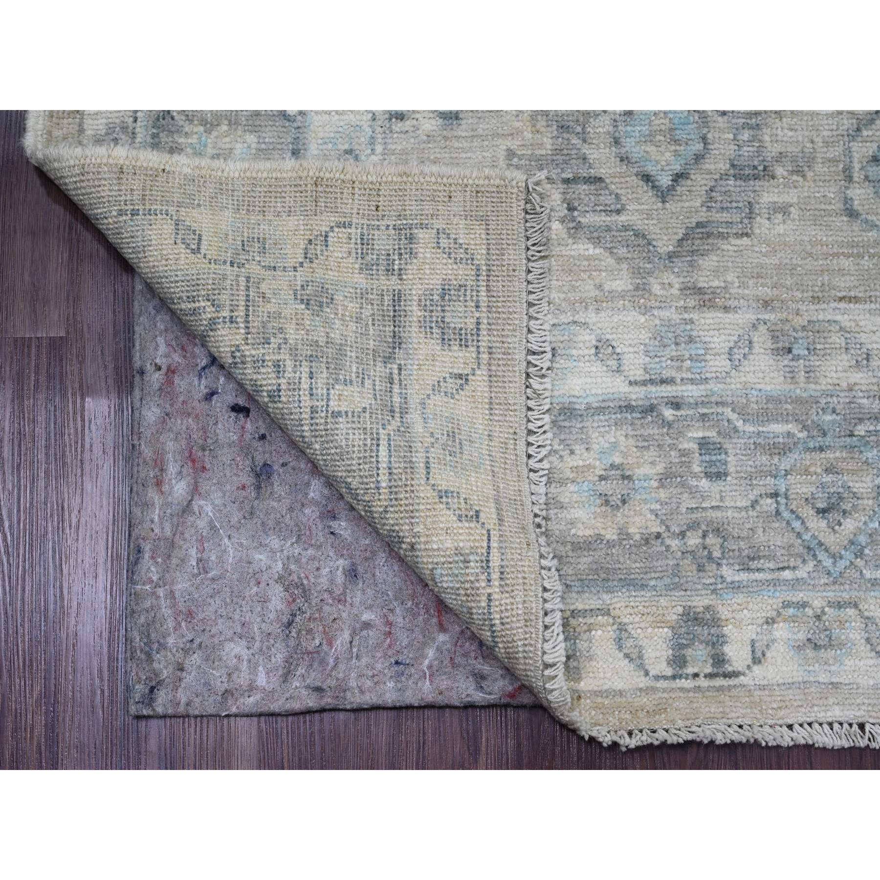 5'x7' Bone White, Afghan Angora Oushak with All Over Leaf Design, Hand Knotted, Natural Dyes, Pure Wool, Oriental Rug Sh20875