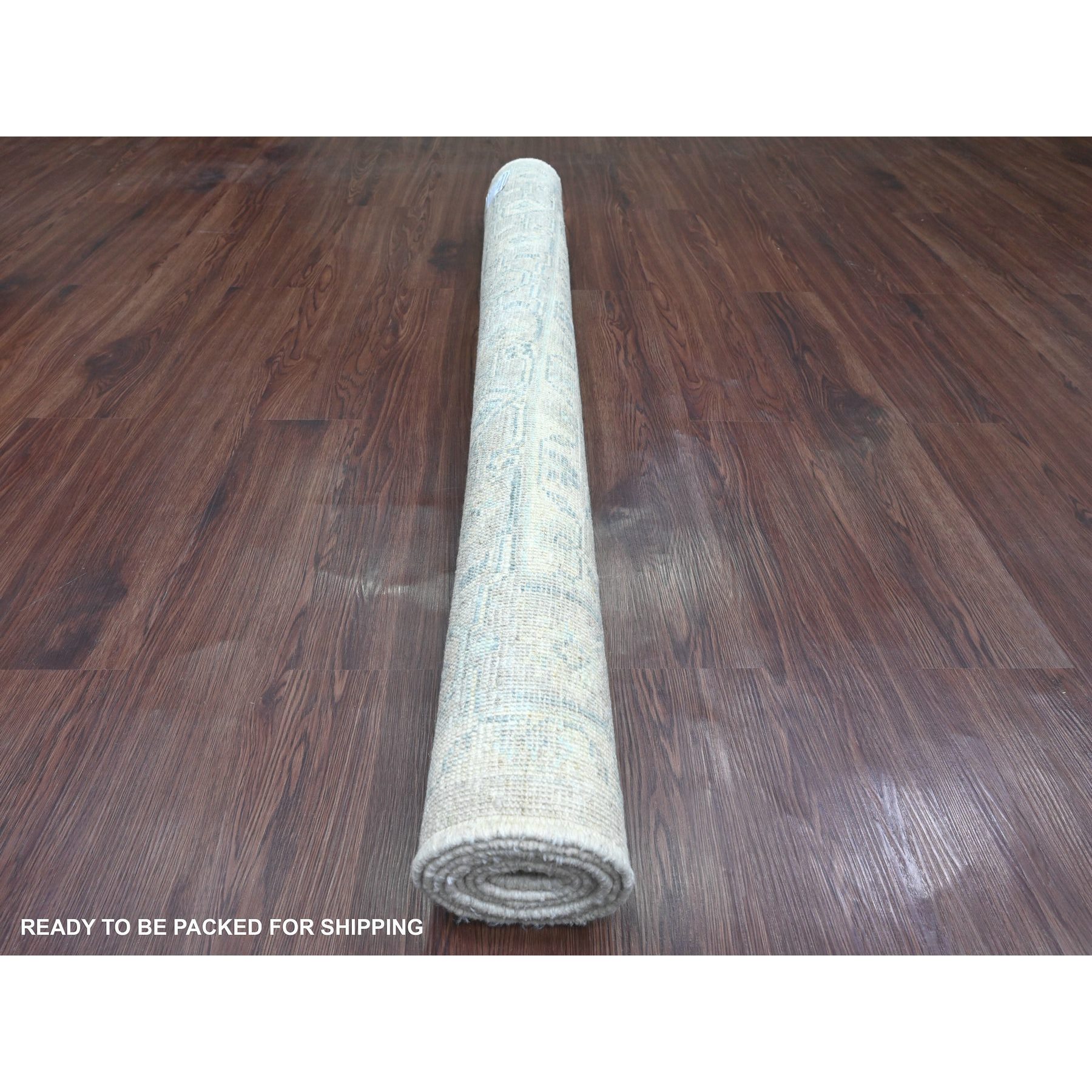 5'x7' Bone White, Afghan Angora Oushak with All Over Leaf Design, Hand Knotted, Natural Dyes, Pure Wool, Oriental Rug Sh20875