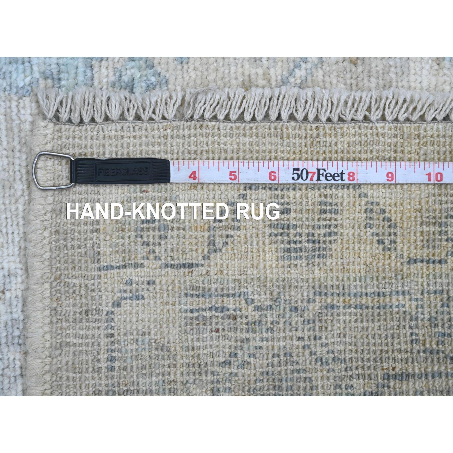 5'x7' Bone White, Afghan Angora Oushak with All Over Leaf Design, Hand Knotted, Natural Dyes, Pure Wool, Oriental Rug Sh20875