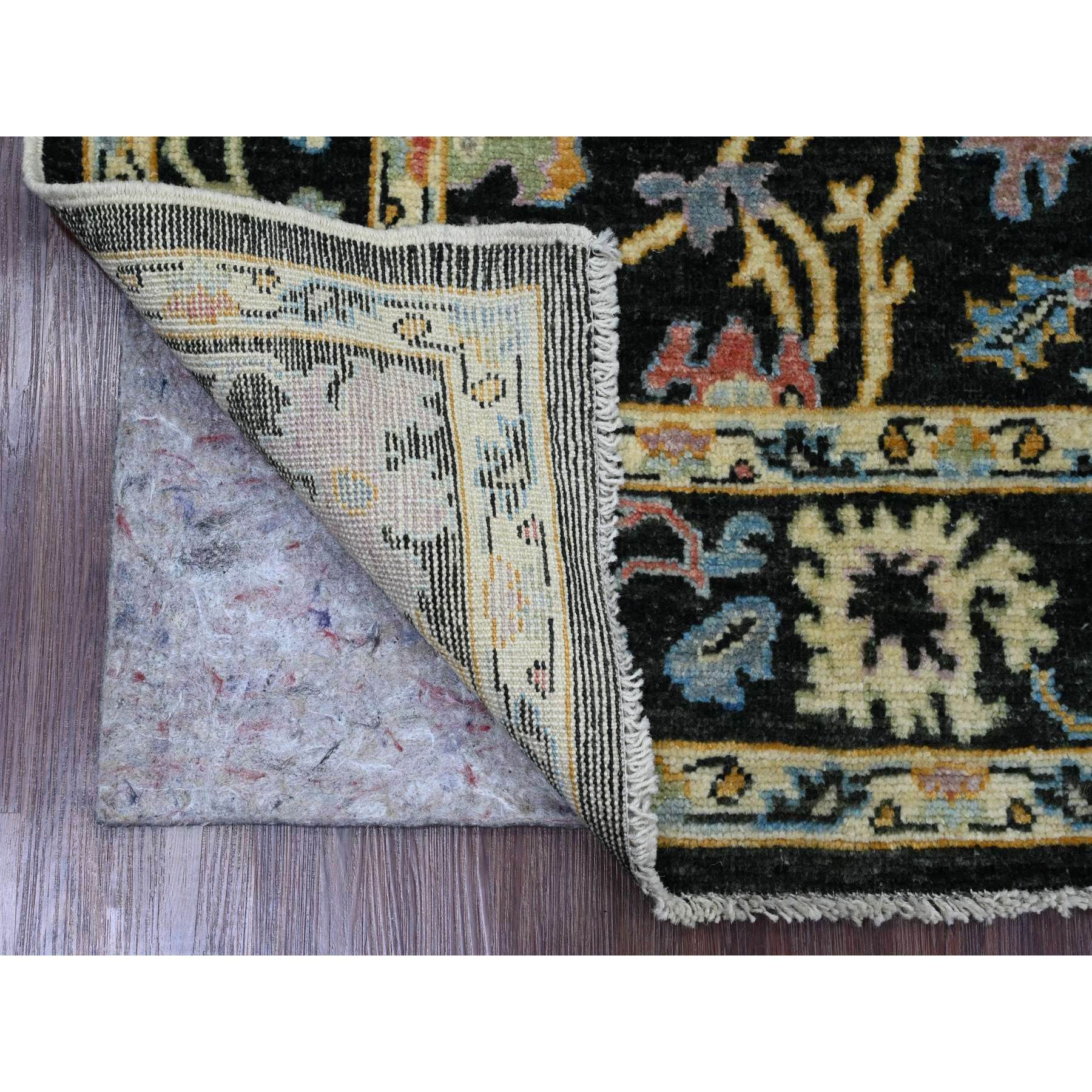 5'x7'1" Jade Black, Hand Knotted, Afghan Angora Oushak with Colorful Leaf Pattern, Natural Dyes, 100% Wool, Oriental Rug Sh20876
