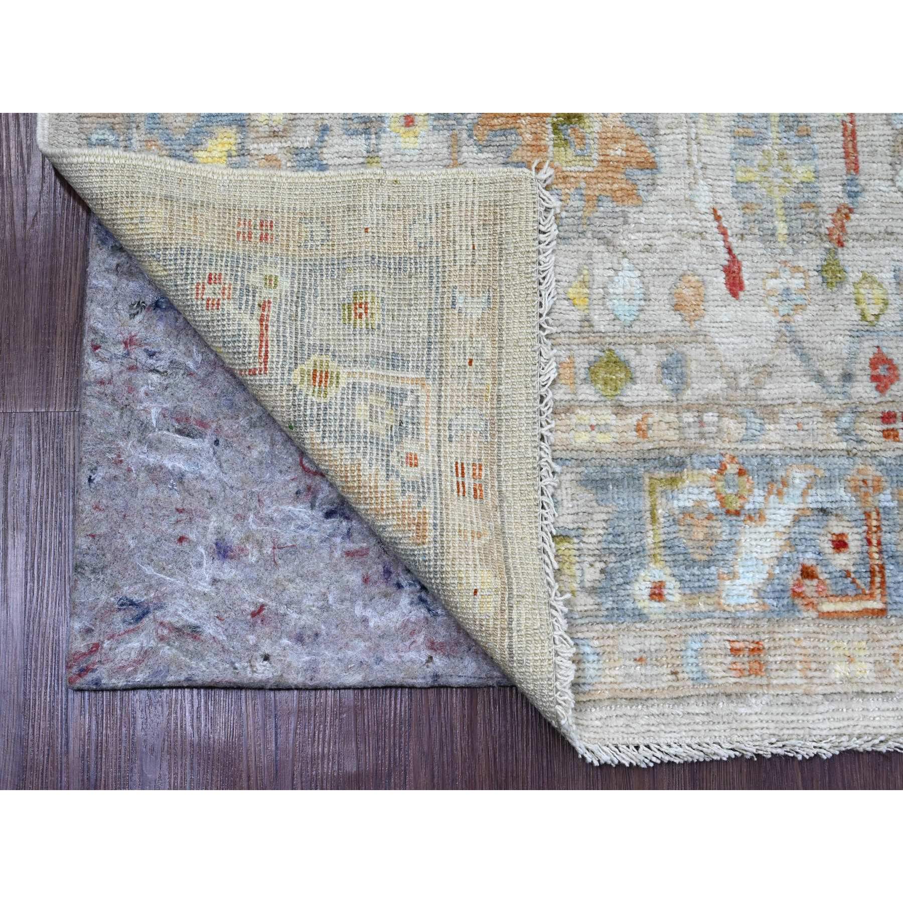 4'1"x10'1" Cascading White, Hand Knotted, Afghan Angora Oushak with All Over Leaf Design, Veggie Dyes, Pure Wool, Wide Runner, Oriental Rug Sh20877