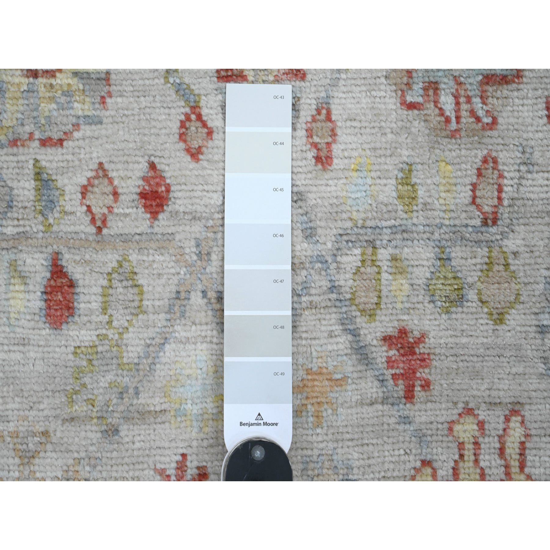 4'1"x10'1" Cascading White, Hand Knotted, Afghan Angora Oushak with All Over Leaf Design, Veggie Dyes, Pure Wool, Wide Runner, Oriental Rug Sh20877