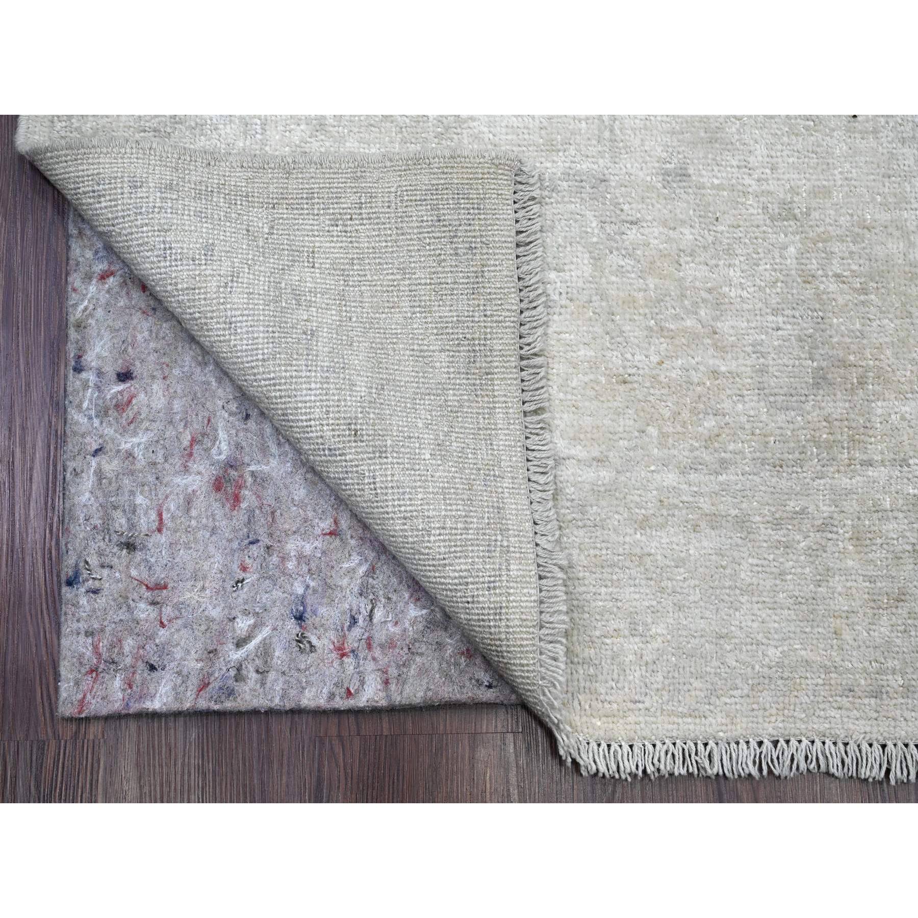 4'1"x19'8" Smoke White, Afghan Angora Oushak with Leaf Design, Hand Knotted, Natural Dyes, 100% Wool, Wide and Long Runner, Oriental Rug Sh20878