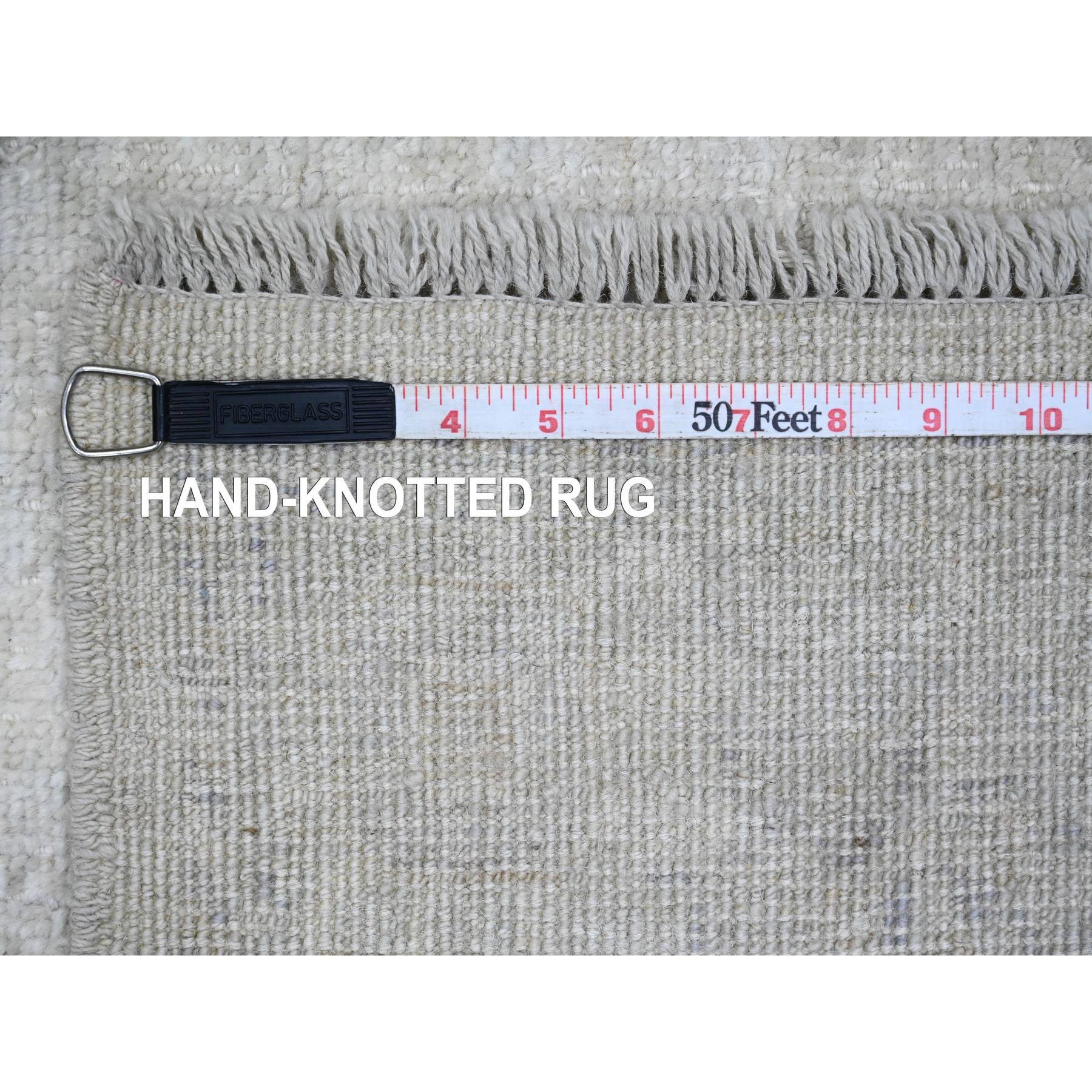 4'1"x19'8" Smoke White, Afghan Angora Oushak with Leaf Design, Hand Knotted, Natural Dyes, 100% Wool, Wide and Long Runner, Oriental Rug Sh20878