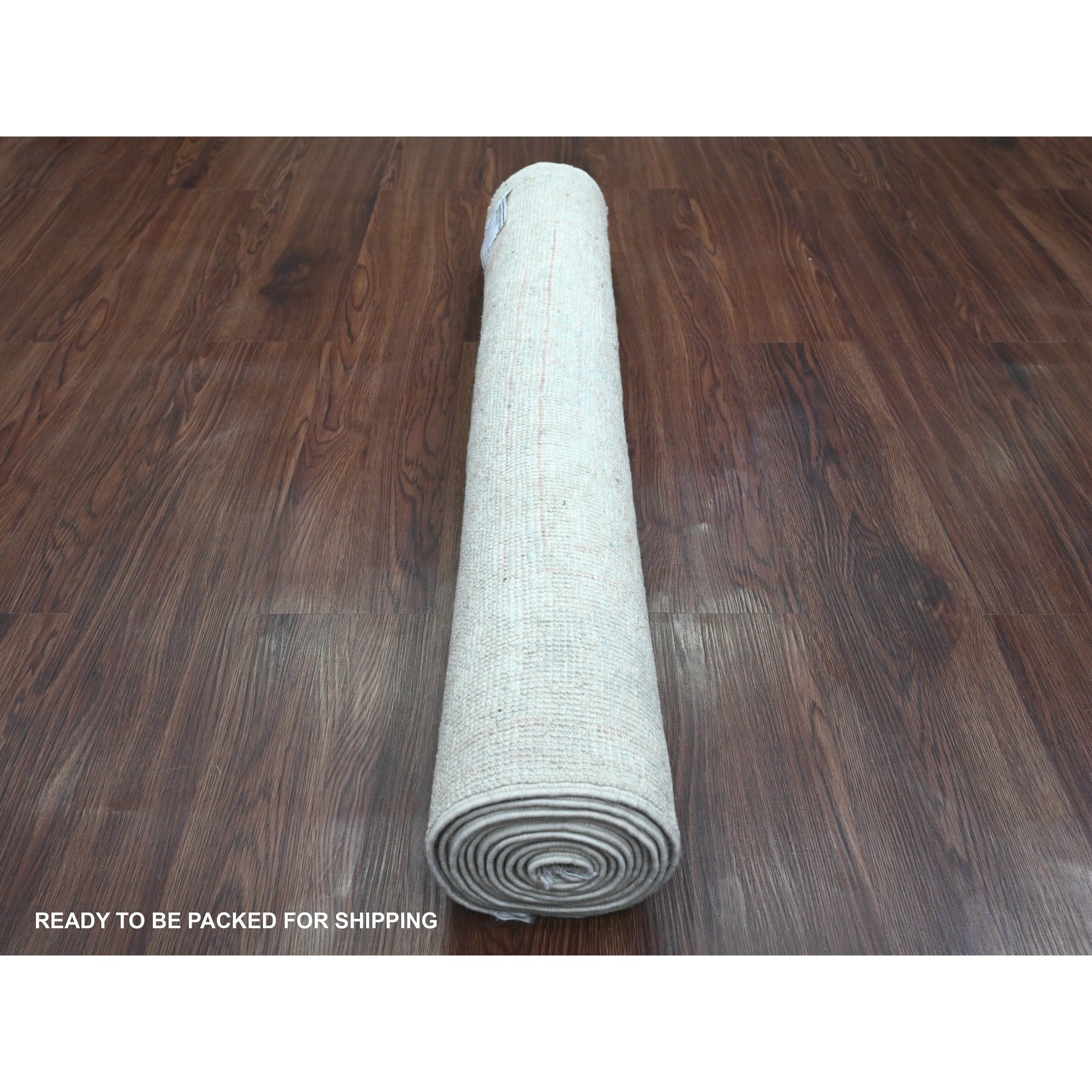 3'x9'7" Medium Gray, Afghan Angora Oushak with All Over Pattern, Natural Dyes, Hand Knotted, 100% Wool, Runner, Oriental Rug Sh20880