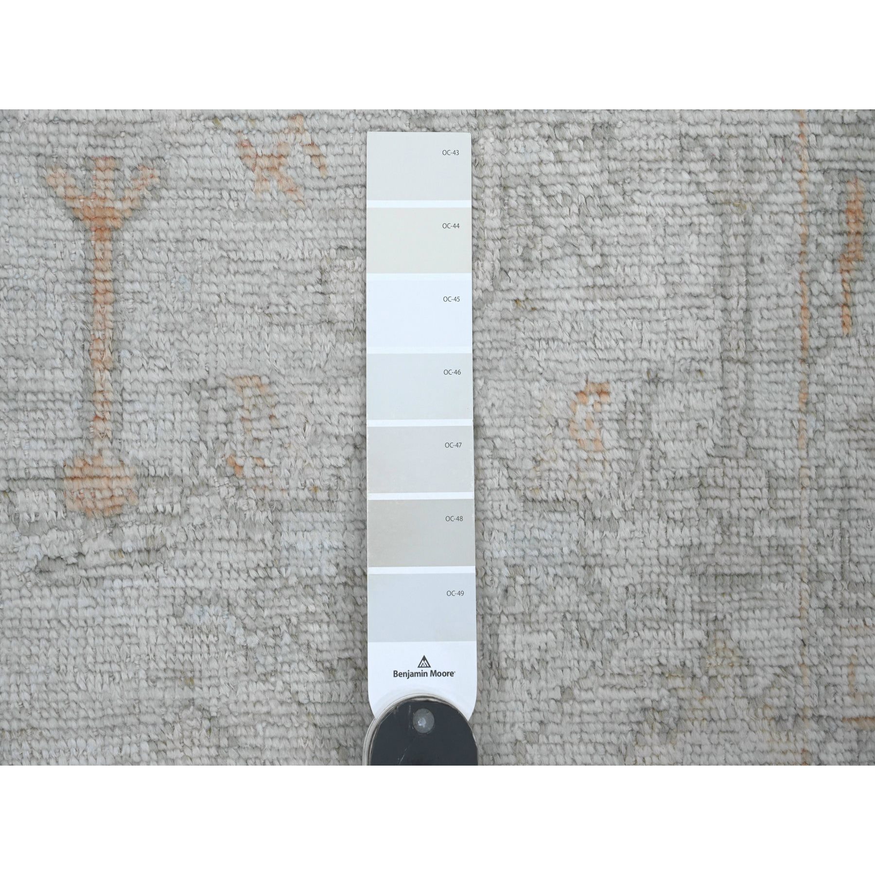 2'7"x12'6" Cement Gray, Hand Knotted, Afghan Angora Oushak with All Over Design, Natural Dyes, 100% Wool, Runner, Oriental Rug Sh20882