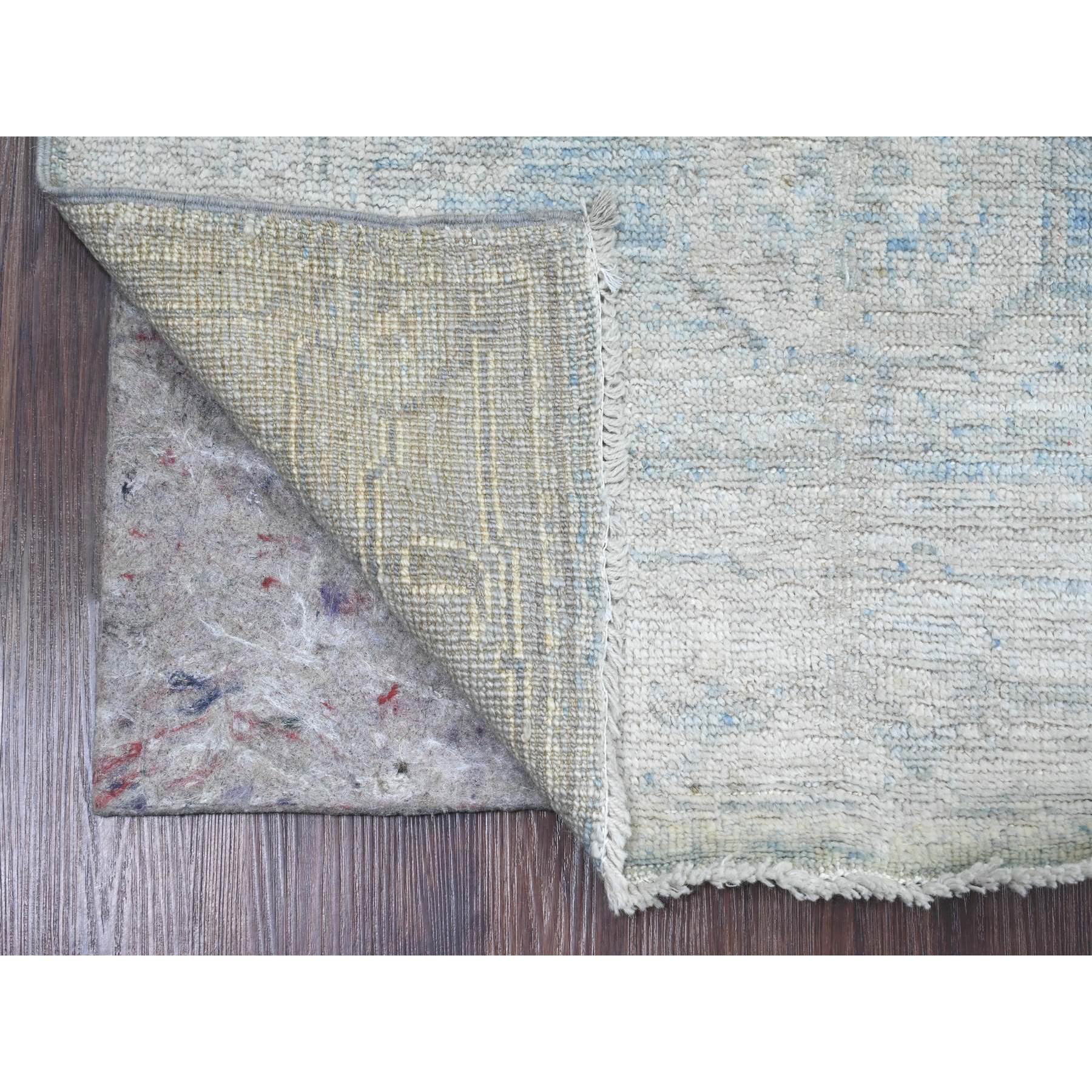 2'10"x9'7" Stone Blue, Afghan Angora Oushak with Leaf Design, Natural Dyes, Pure Wool, Hand Knotted, Runner, Oriental Rug Sh20884