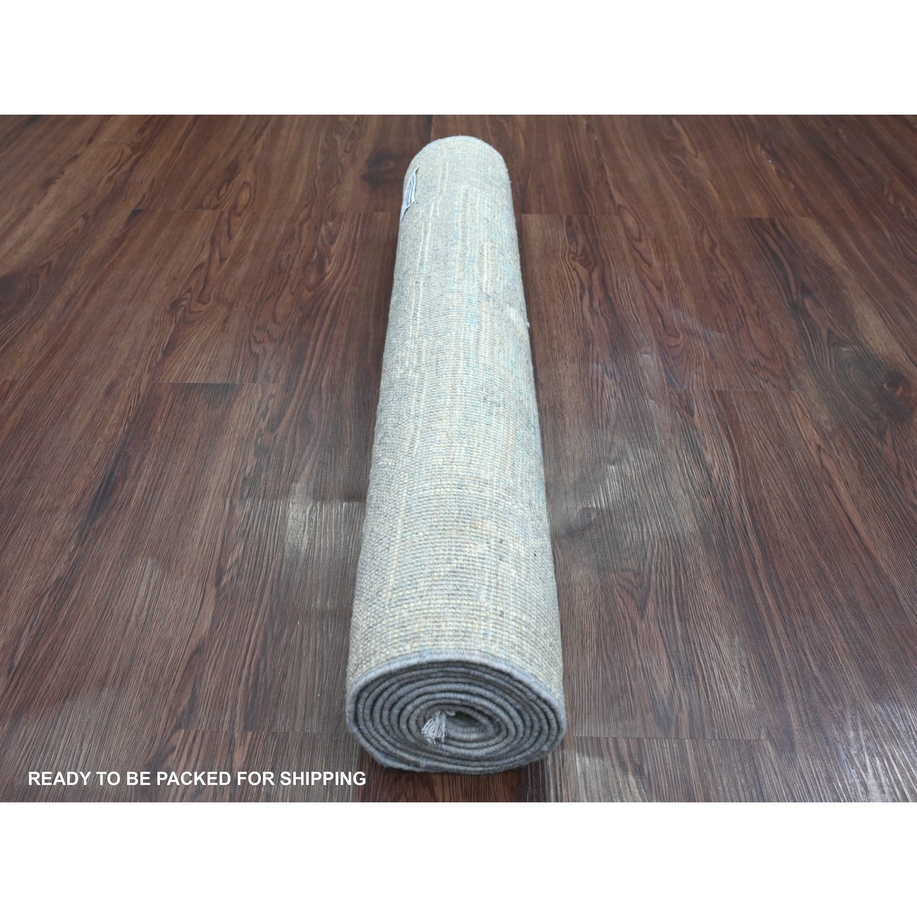 2'10"x9'7" Stone Blue, Afghan Angora Oushak with Leaf Design, Natural Dyes, Pure Wool, Hand Knotted, Runner, Oriental Rug Sh20884