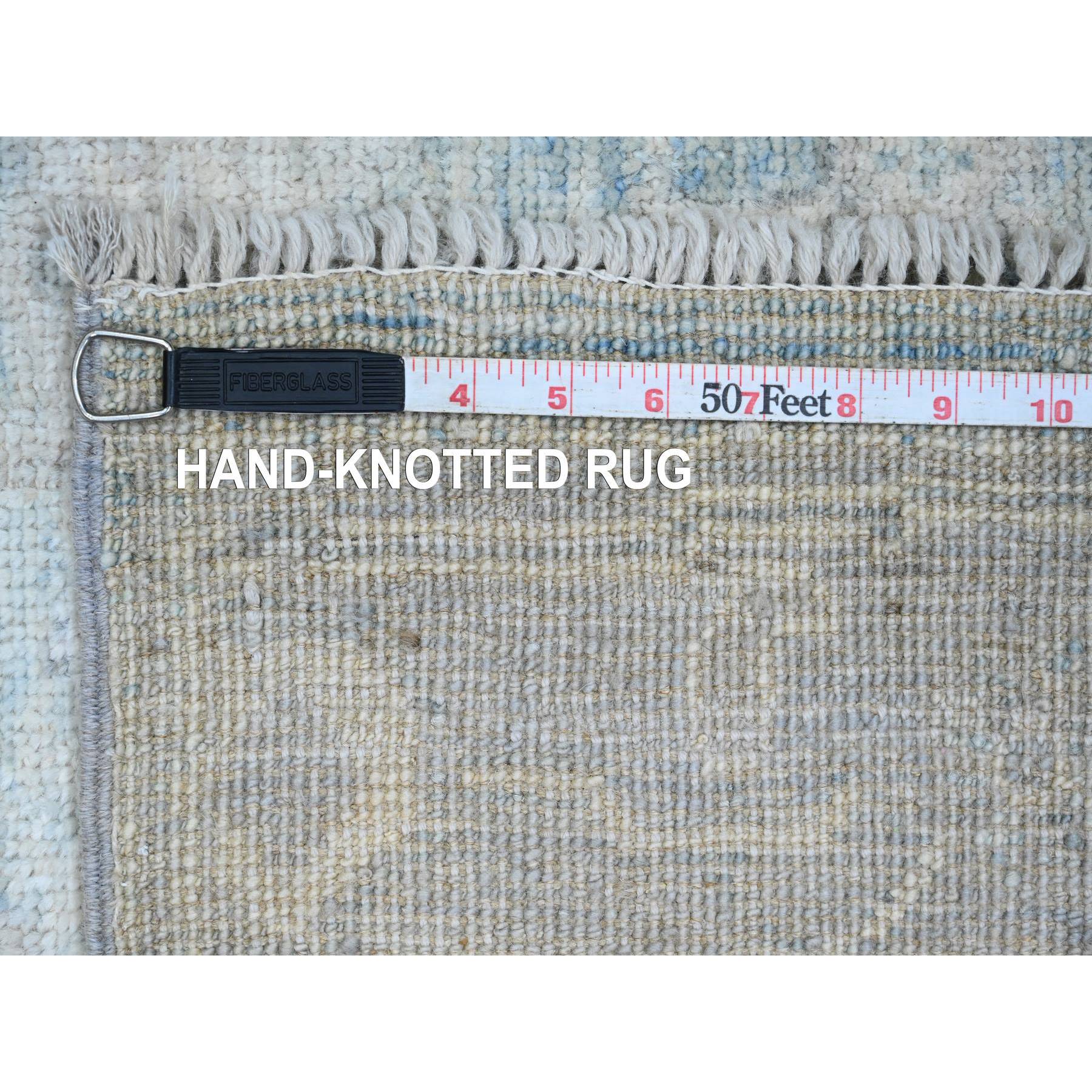 2'10"x9'7" Stone Blue, Afghan Angora Oushak with Leaf Design, Natural Dyes, Pure Wool, Hand Knotted, Runner, Oriental Rug Sh20884