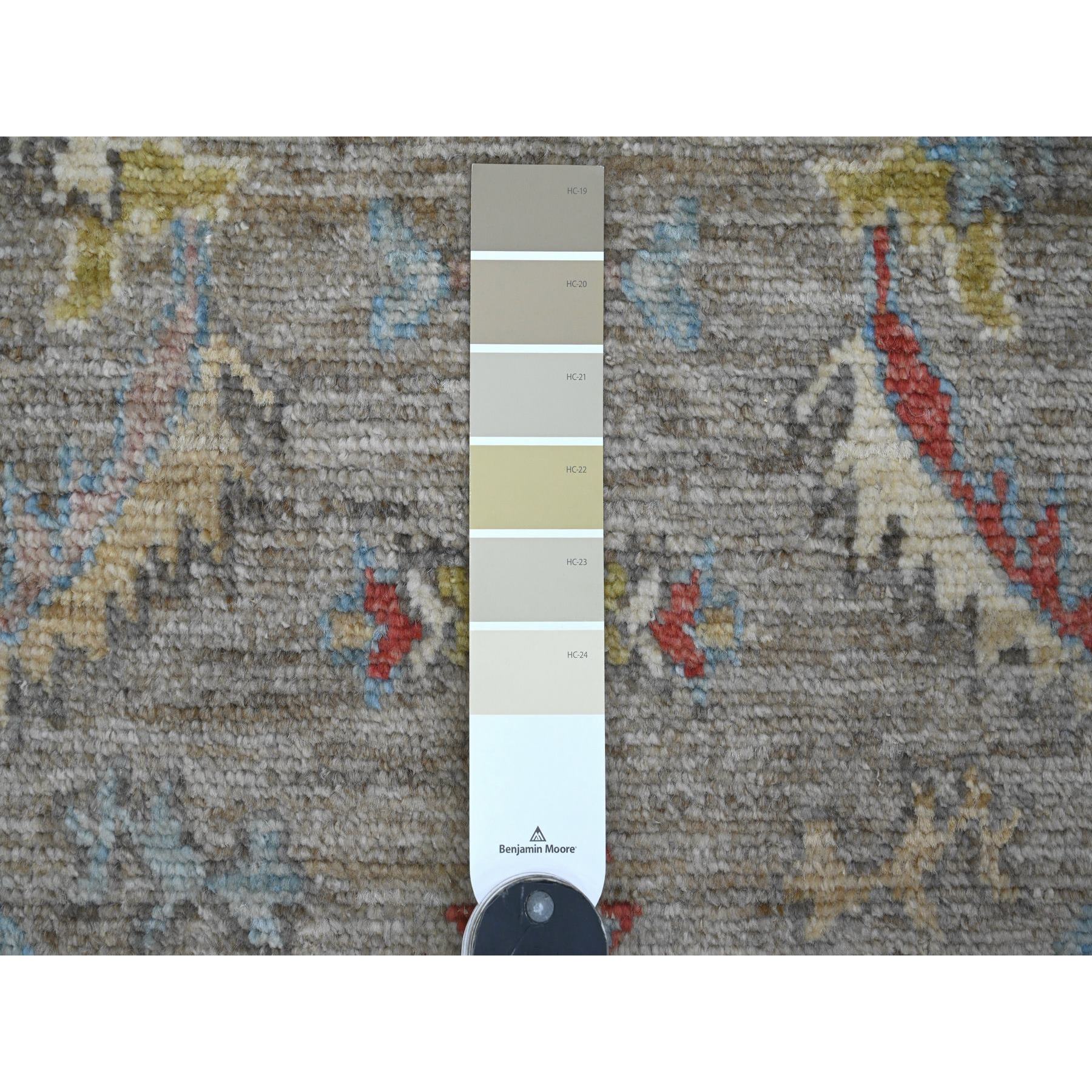 3'x4'10" Stone Gray, Hand Knotted, Afghan Angora Oushak with Serrated Leaf Design, Vegetable Dyes, 100% Wool, Oriental Rug Sh20886
