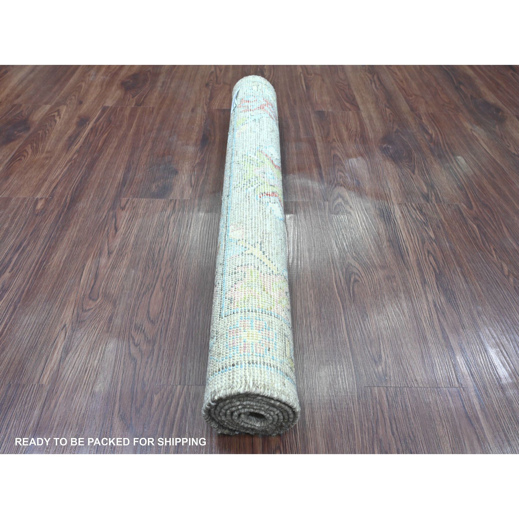 3'x4'10" Stone Gray, Hand Knotted, Afghan Angora Oushak with Serrated Leaf Design, Vegetable Dyes, 100% Wool, Oriental Rug Sh20886