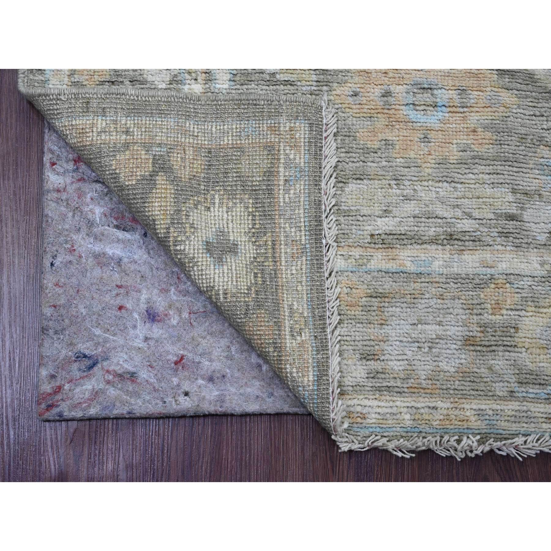 3'x9'8" Stone Gray, Hand Knotted, Afghan Angora Oushak with Muted Colors Leaf Pattern, Vegetable Dyes, Pure Wool, Runner, Oriental Rug Sh20887