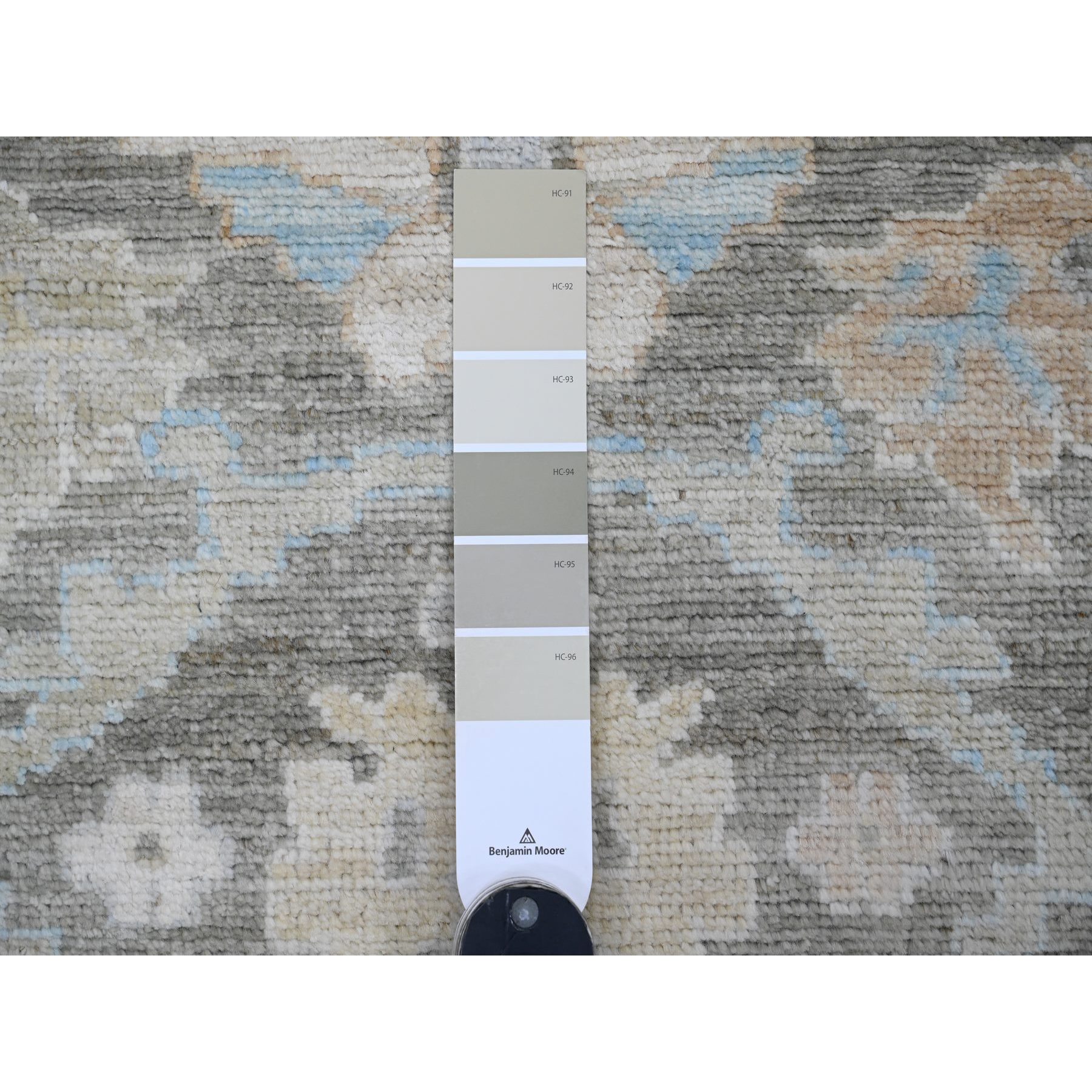 3'x9'8" Stone Gray, Hand Knotted, Afghan Angora Oushak with Muted Colors Leaf Pattern, Vegetable Dyes, Pure Wool, Runner, Oriental Rug Sh20887