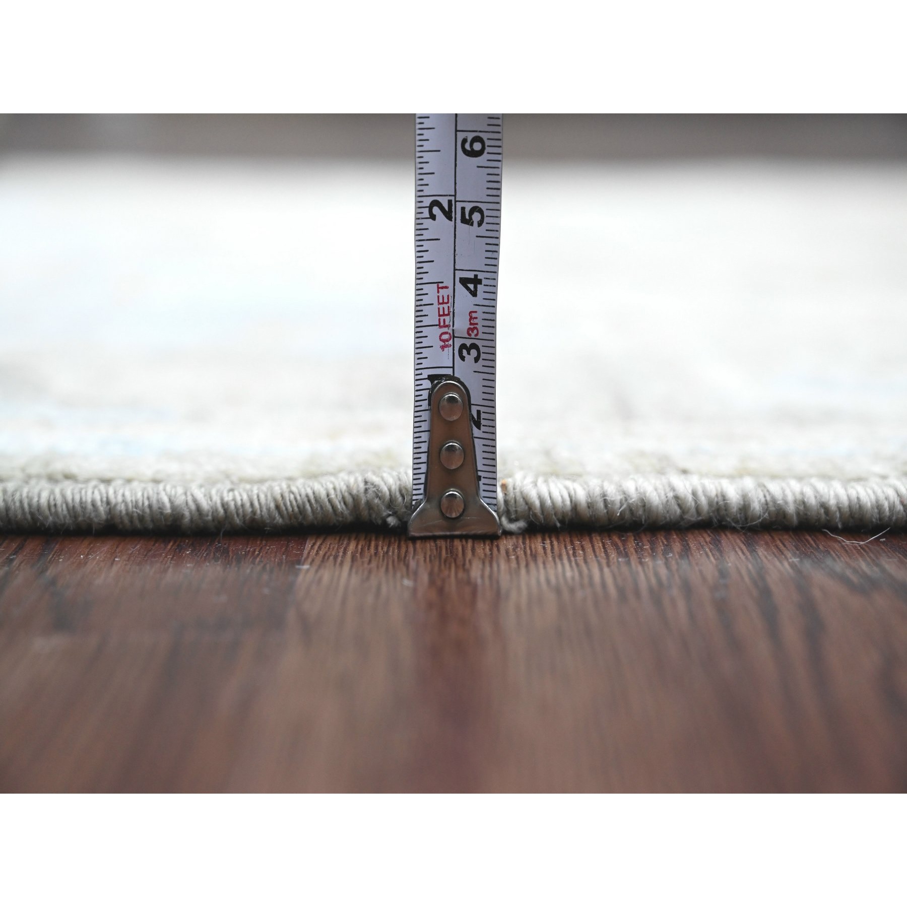3'x9'8" Stone Gray, Hand Knotted, Afghan Angora Oushak with Muted Colors Leaf Pattern, Vegetable Dyes, Pure Wool, Runner, Oriental Rug Sh20887