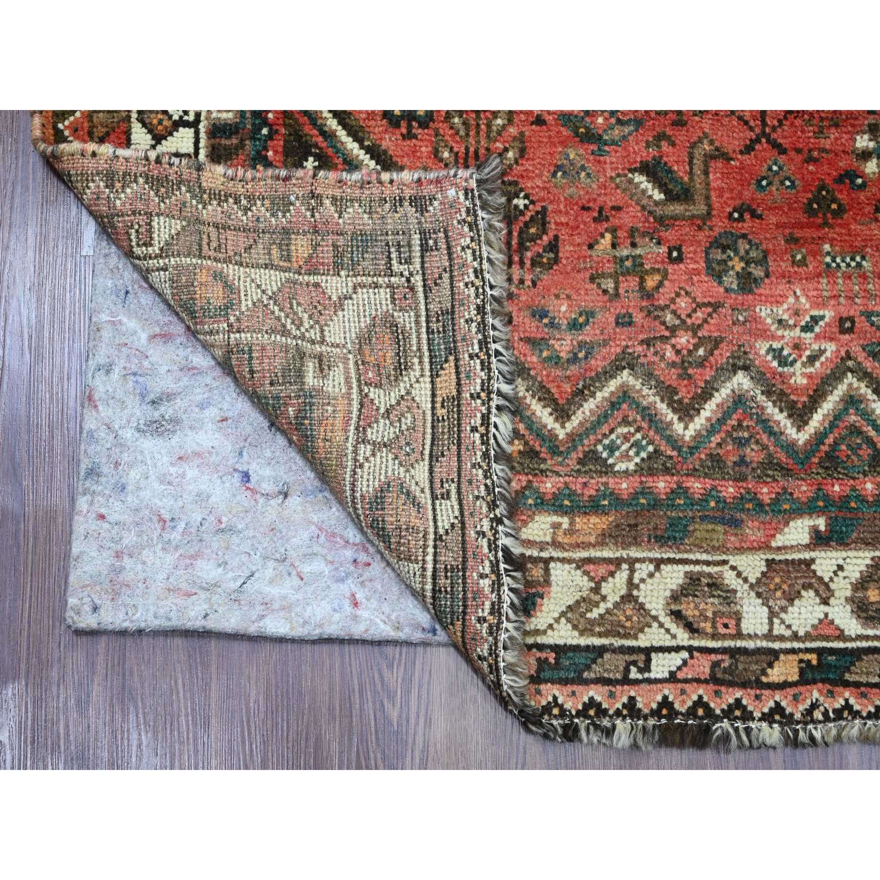 5'10"x8'7" Blush Red, Vintage Persian Shiraz with Small Animal Figurines and Geometric Design, Good Condition, Clean, Evenly Worn, Pure Wool, Hand Knotted, Oriental Rug Sh20888