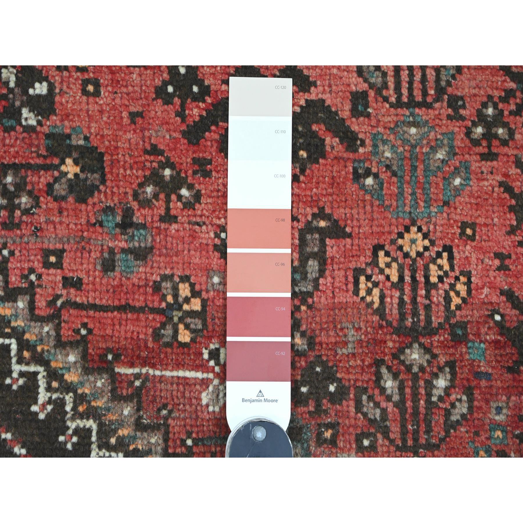 5'10"x8'7" Blush Red, Vintage Persian Shiraz with Small Animal Figurines and Geometric Design, Good Condition, Clean, Evenly Worn, Pure Wool, Hand Knotted, Oriental Rug Sh20888