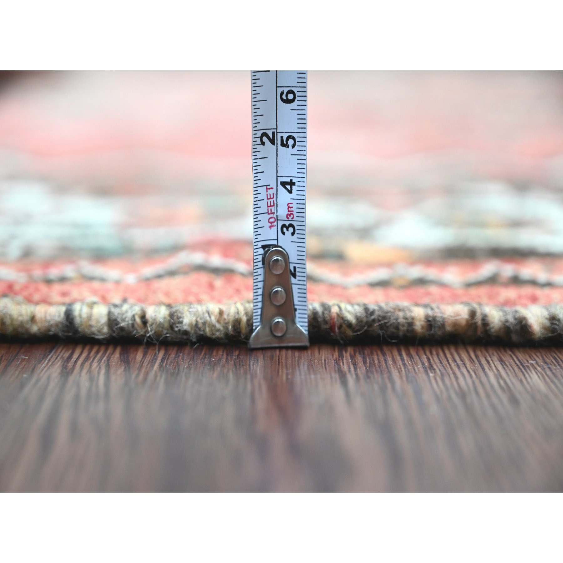 5'10"x8'7" Blush Red, Vintage Persian Shiraz with Small Animal Figurines and Geometric Design, Good Condition, Clean, Evenly Worn, Pure Wool, Hand Knotted, Oriental Rug Sh20888