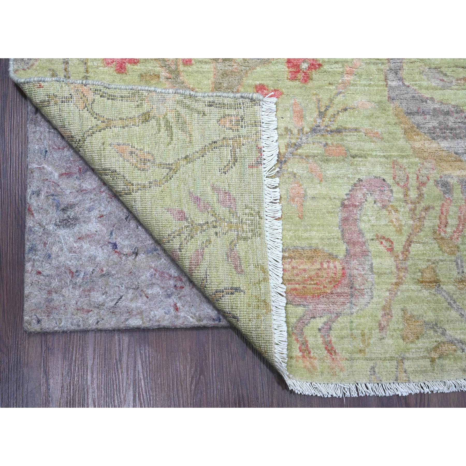 8'10"x12'3" Pistachio Green, Tree of Life, Afghan Peshawar with Birds of Paradise Design, Hand Knotted, Soft Wool, Vegetable Dyes, Oriental Rug Sh20889