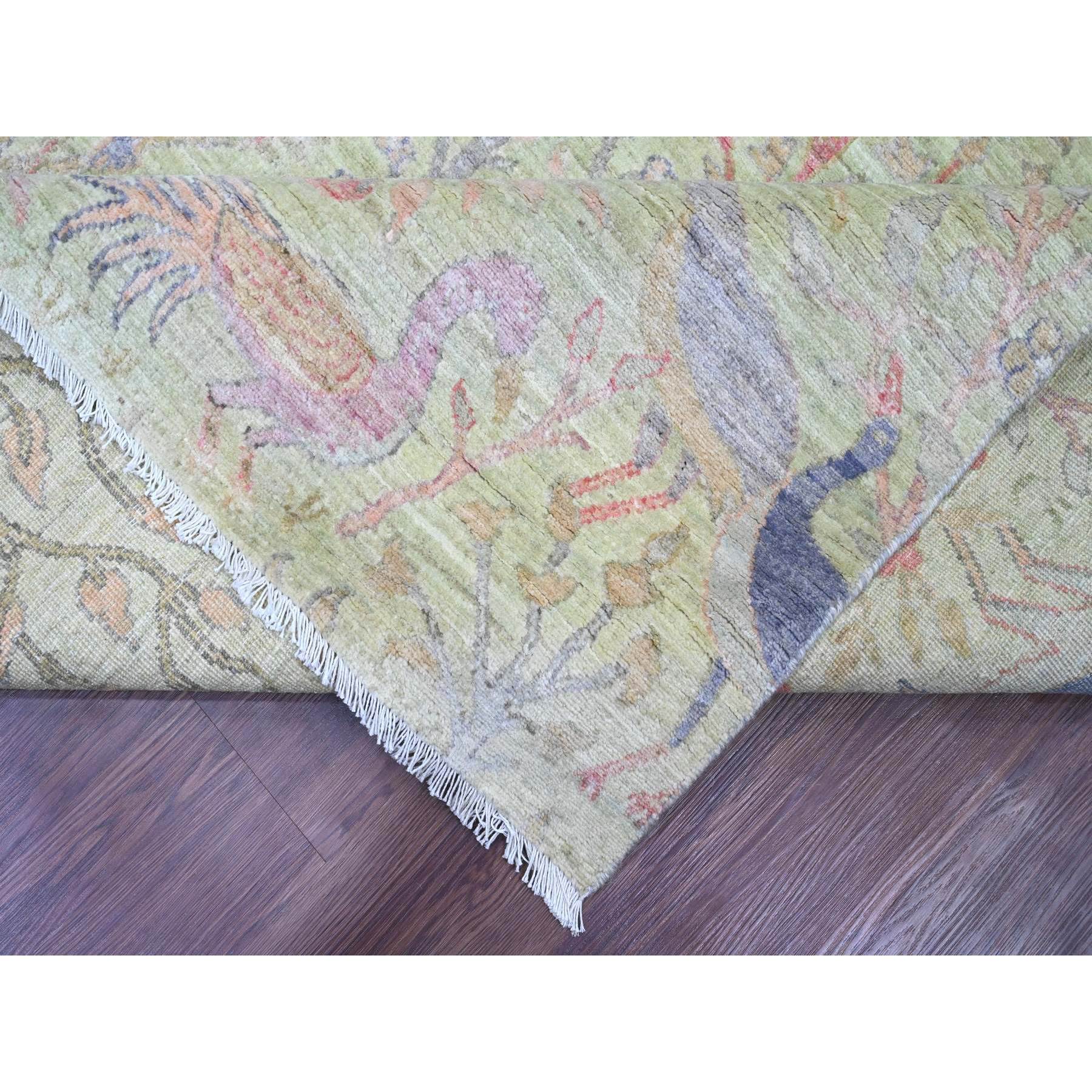 8'10"x12'3" Pistachio Green, Tree of Life, Afghan Peshawar with Birds of Paradise Design, Hand Knotted, Soft Wool, Vegetable Dyes, Oriental Rug Sh20889
